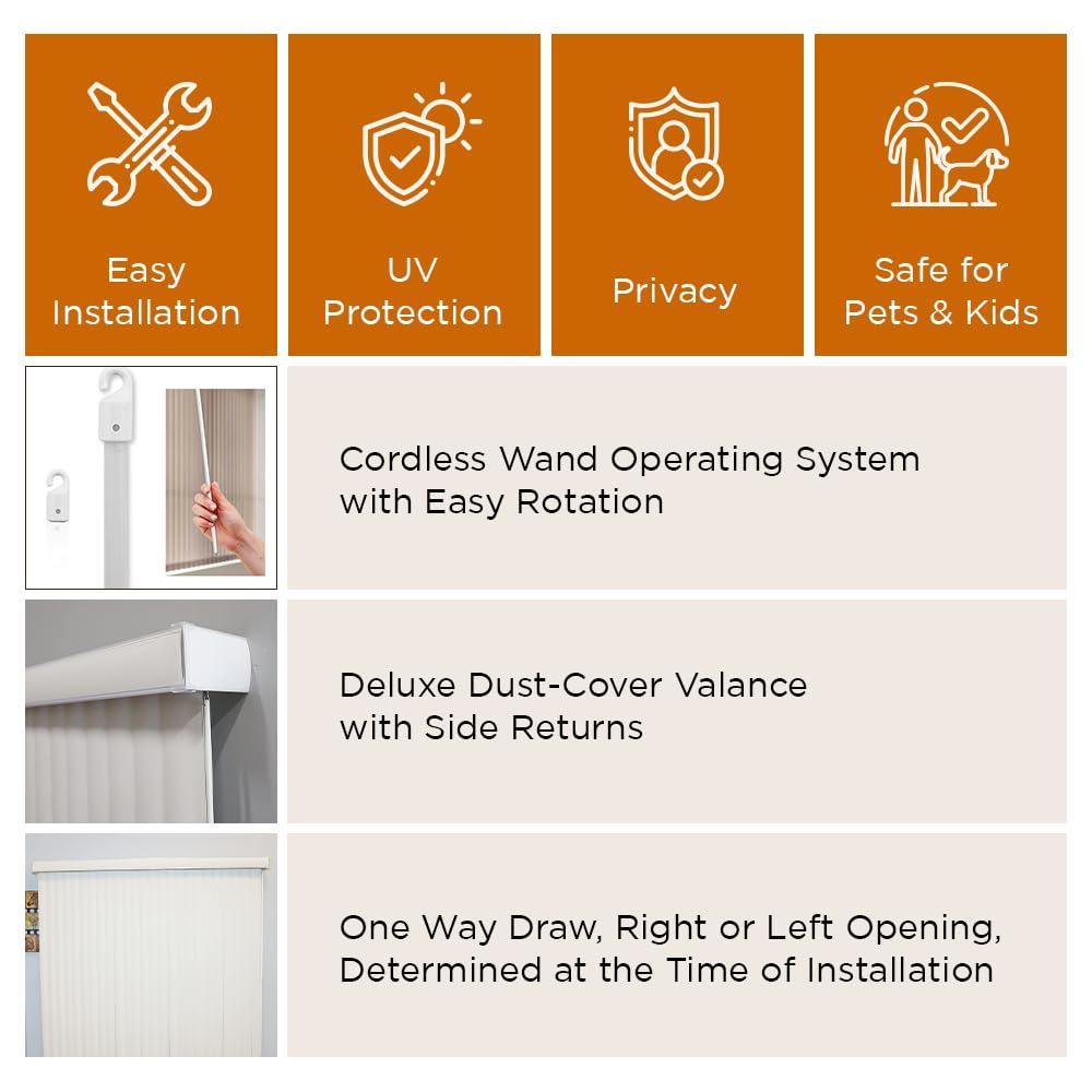 BlindDen BlindDen - Vinyl Vertical Window Blinds for Home - Vertical Blinds for Sliding Glass Doors - Solid Off-White 72" Wide x 60" Long, USA