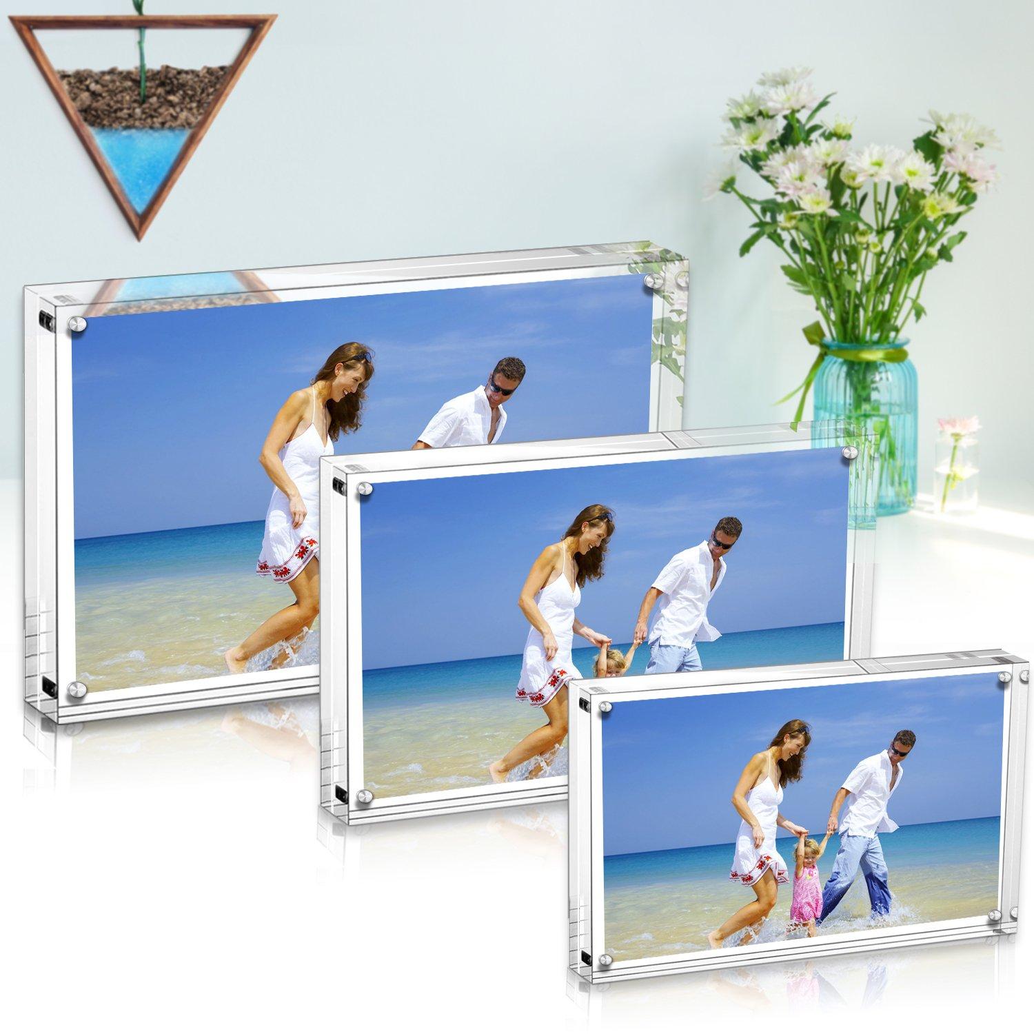 AMEITECH AMEITECH 5x7 Acrylic Photo Frame 2 Pack, Clear Magnetic Picture Frames, 10 + 10MM Thickness Stand in Desk or Table
