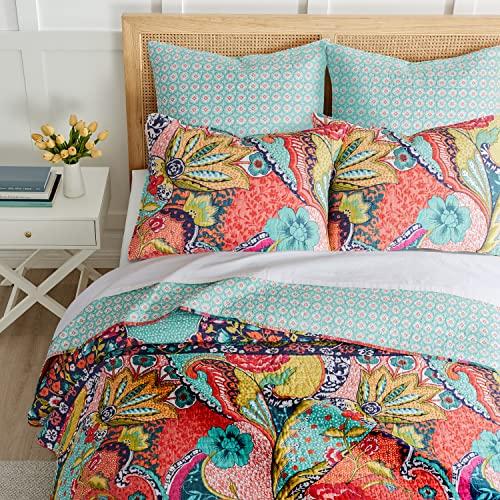 Levtex Home Levtex Home - Jules Quilt Set - Twin/Twin XL Quilt (68x86in.) + One Standard Pillow Sham (26x20in.) - Bohemian - Teal, Orange, Yellow, Green, Blue, Red, Black - Reversible - Cotton Fabric
