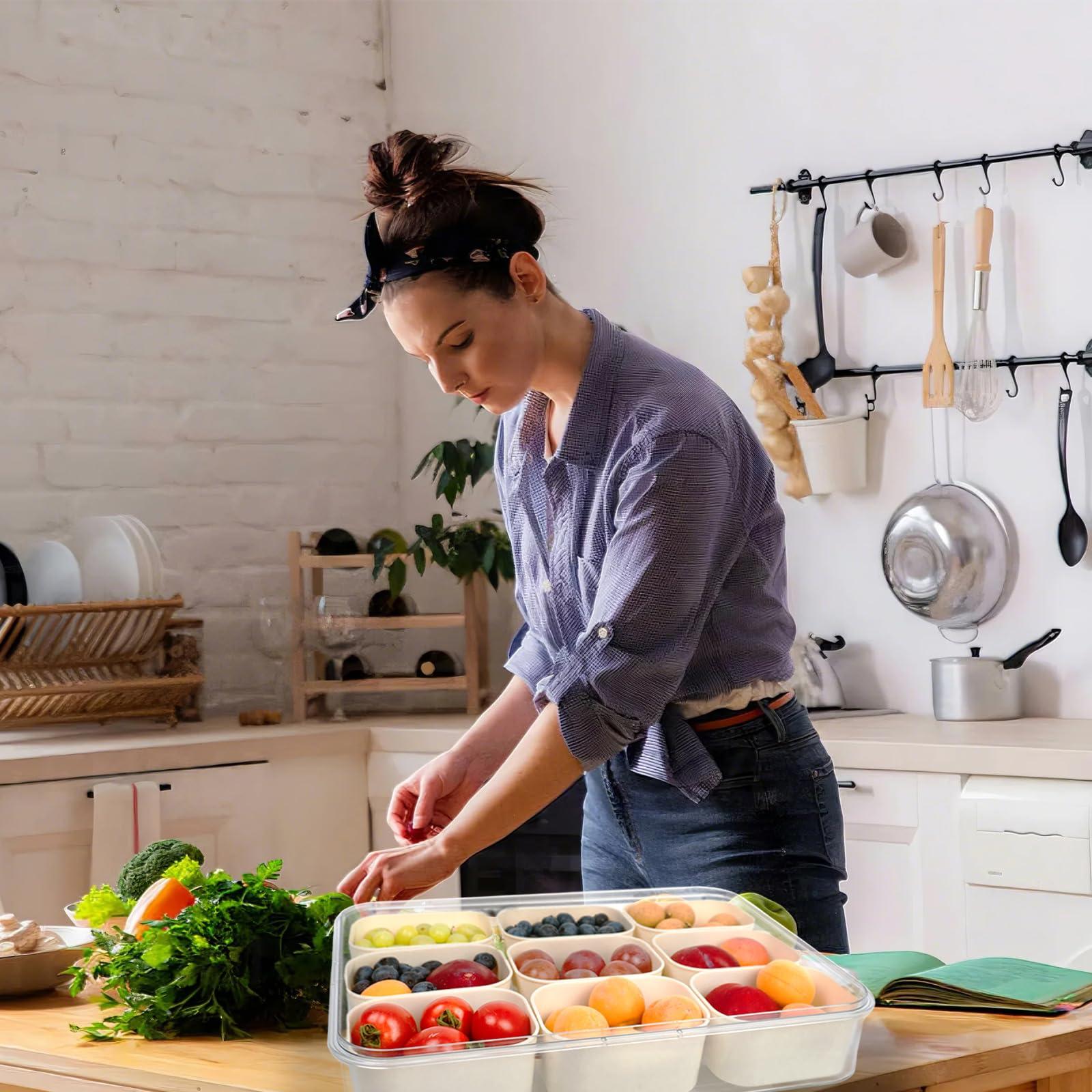 RELIY RELIY Dishwasher Safe Snackle Box Container,9-Compartment Snack Box With Lid,Divided Serving Tray With Lid And Handle,Divided Snack Box For Portable Snack Trays