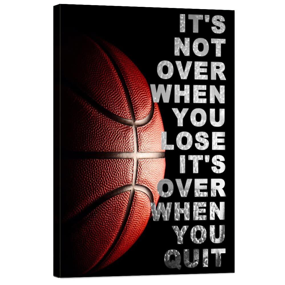 CHENOIL Basketball Quotes It\'s Not Over When You Lose It\'s Over When You Quit Inspirational Canvas Wall Art Framed for Office Kids Boys Room Home Decor- 16\"x20\" in