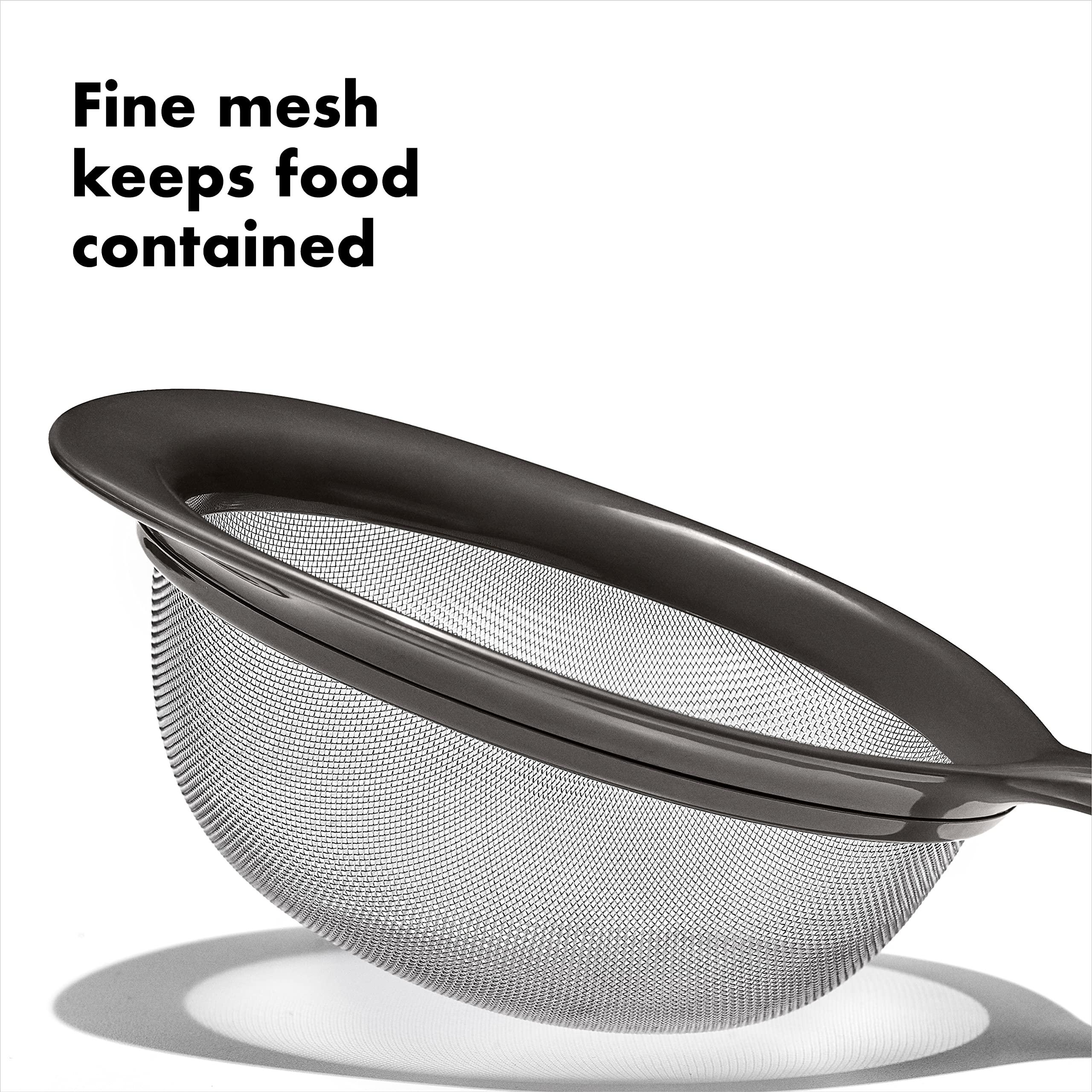 OXO OXO Good Grips 3-Piece Strainer Set (Black) and OXO Good Grips Stainless Steel Spider Scoop & Strain Skimmer (Black)