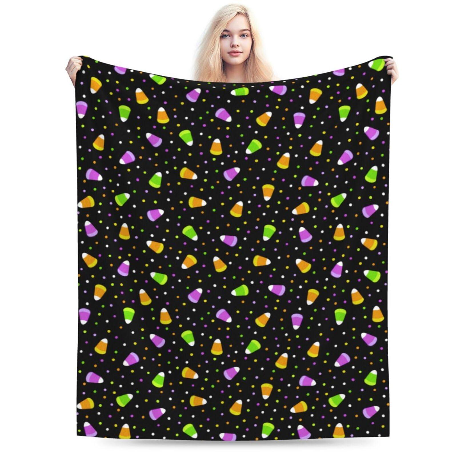 JSHXJBWR Halloween Blanket Halloween Candies and Sweets Flannel Blanket Soft Cozy Throw Blankets for Halloween Decorations Bed Sofa Couch Blanket 60\"X50\"
