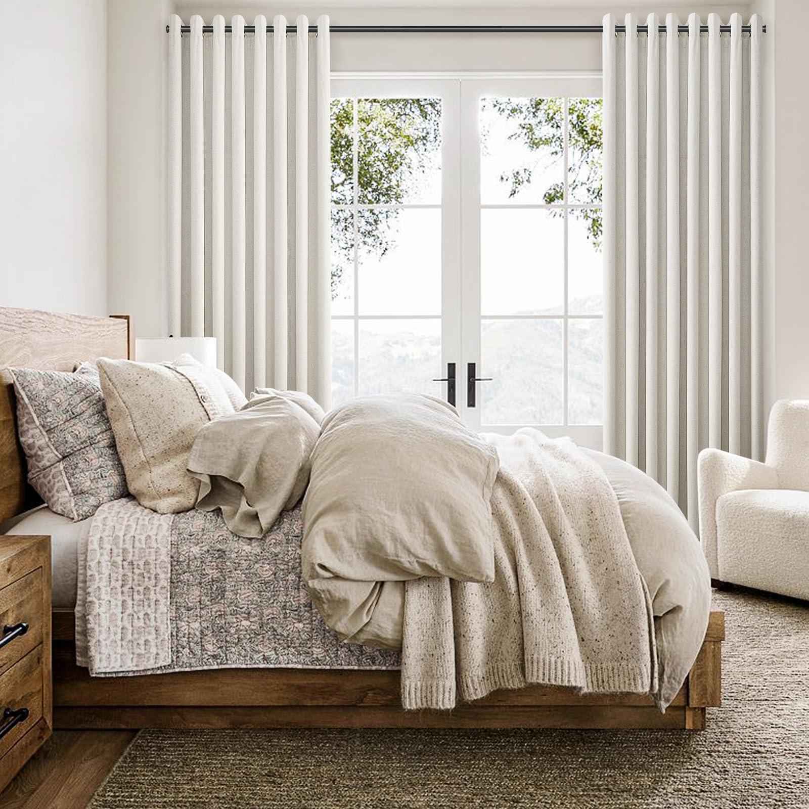 Nanspring Linen Black Out Curtains 96 Inch Long Grommet Living Room Darkening Window Curtain Panel Extra Long Natural Earth Tone Farmhouse Style Thermal Insulated Blackout Curtains for Bedroom 96 Inches Long