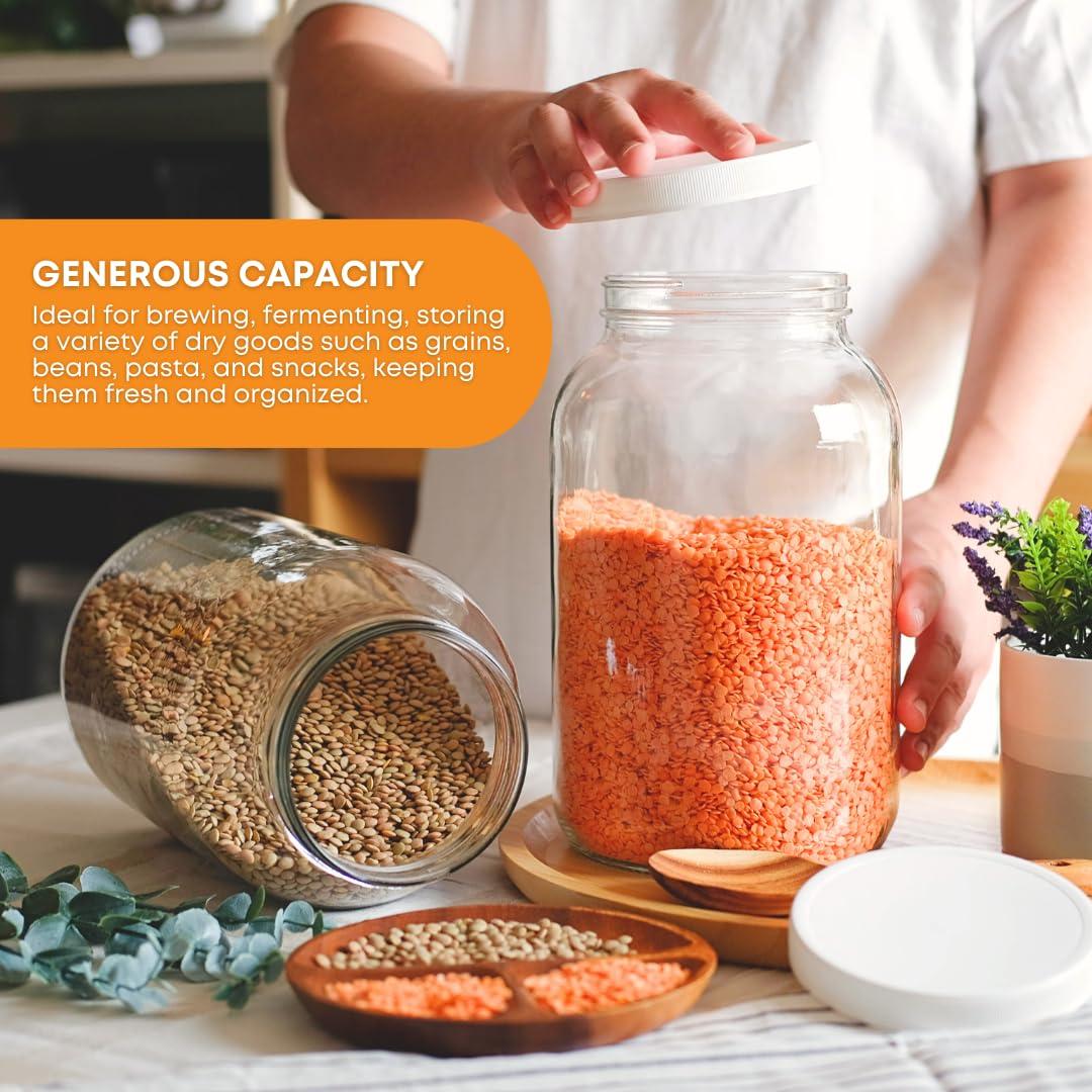 FastRack FastRack 1 Gallon Mason Jar with White Airtight Lid | Regular Glass Canisters with Airtight Lids | Large Mouth Glass Jar for Food Storage, Canning, Fermentation, Pickling