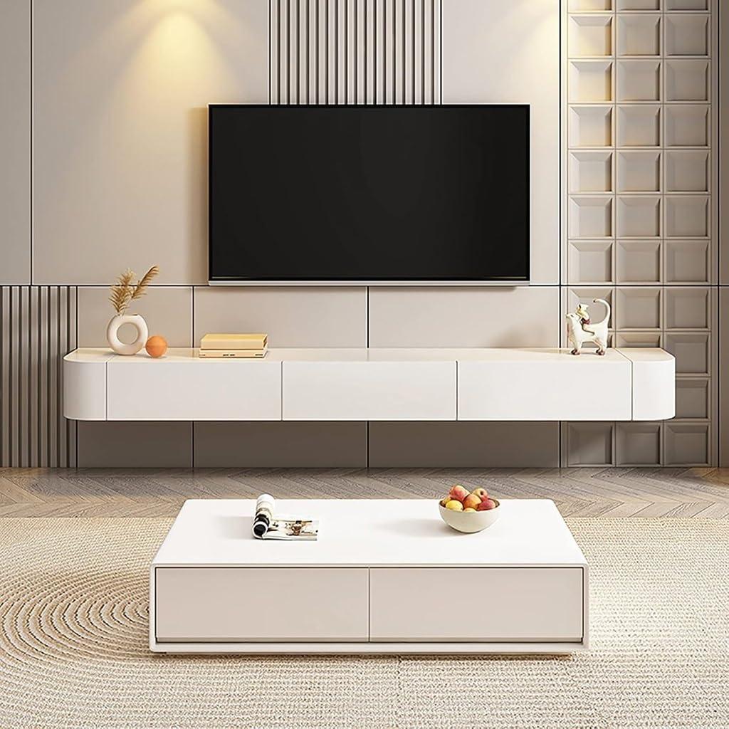 WQMHOME Floating TV Unit 140/160/180cm Wall Mounted TV Unit Large Storage TV Unit White Floating TV Unit(180 * 20 * 24CM)