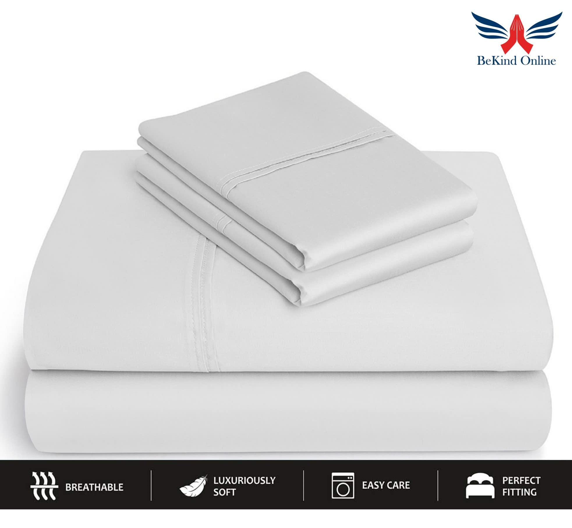 BeKind Online Split Head King Sheet Set for Adjustable Bed, Soft Breathable 32\" Split from Top 600 Thread Count 100% Egyptian Cotton 4-PC FlexTop Sheet for Half Split Beds - 19\" Deep Pockets - White Solid