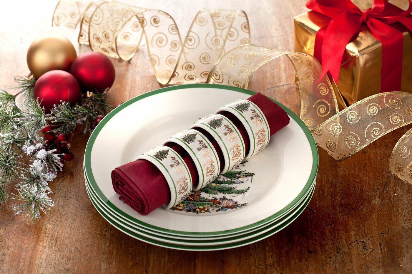 Spode Spode Christmas Tree Gold 2.75\" Napkin Ring (Set of 4) - Elegant 22K Gold Accented Holiday Napkin Rings, Fine Porcelain Christmas Table Setting Dcor - Ideal for Holiday Dinnerware & Festive Gifting