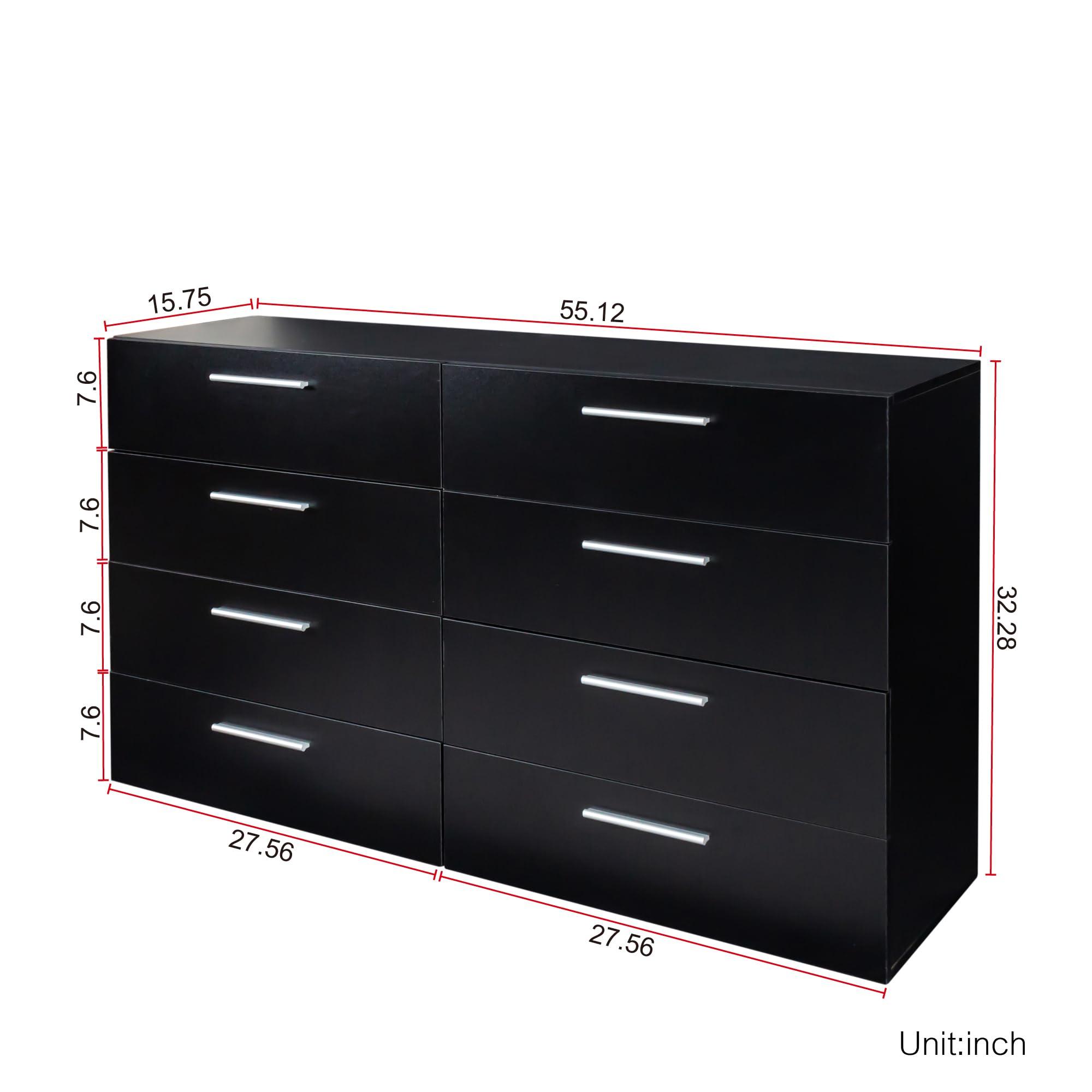 UZUGUL UZUGUL Black Dresser for Bedroom,Modern Large 8 Drawer Dresser,Wood Dresser,Storage Chest of Drawer,Dresser Bedroom Furniture,TV Dresser for Living Room