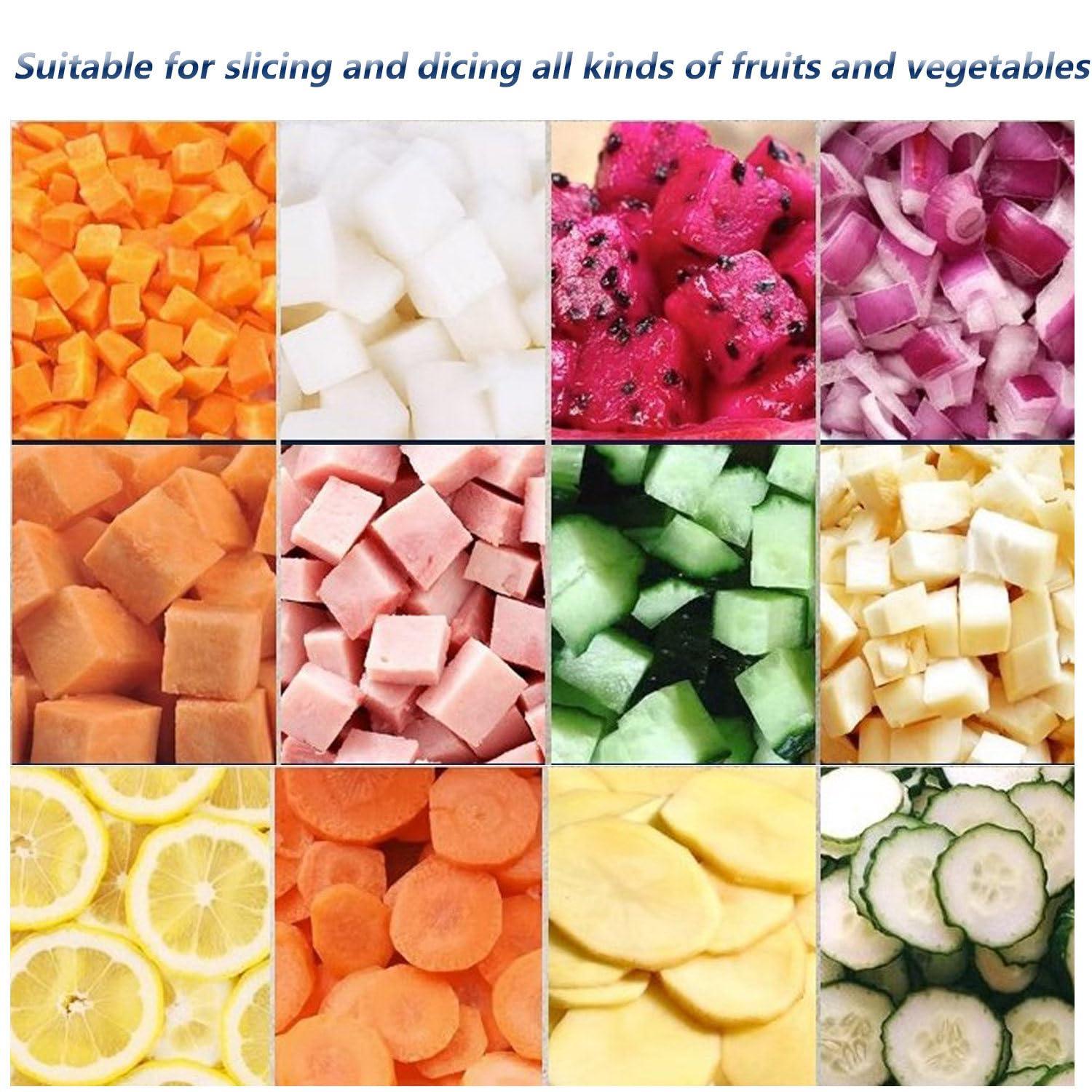 MOXAC 2 in 1 Electric Vegetable Dicer and Slicer Machine Commercial 200W Vegetable Chopper Dicer Shredder Electric Onion Dicer Electric Fruit Dicer Chopper with 6/8/10/12/15mm Blades