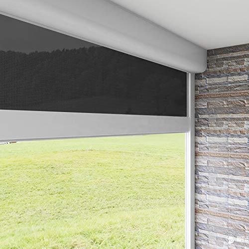 zshine ZSHINE Hard-Wired Outdoor Weatherproof Motorized Patio Roller Shades Remote Control for Porch Balcony Customized Size (Black)