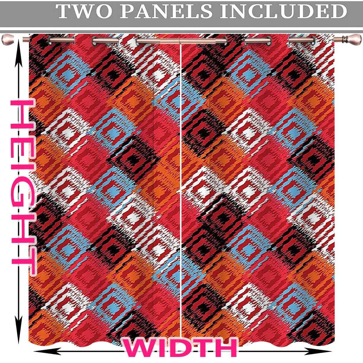 Generic Ikat Decor Kitchen Curtains Set 2 Panels Red Blue Orange Drapes for Backdrop Long Length Width Drop (W) 72 X (H) 85 Inches
