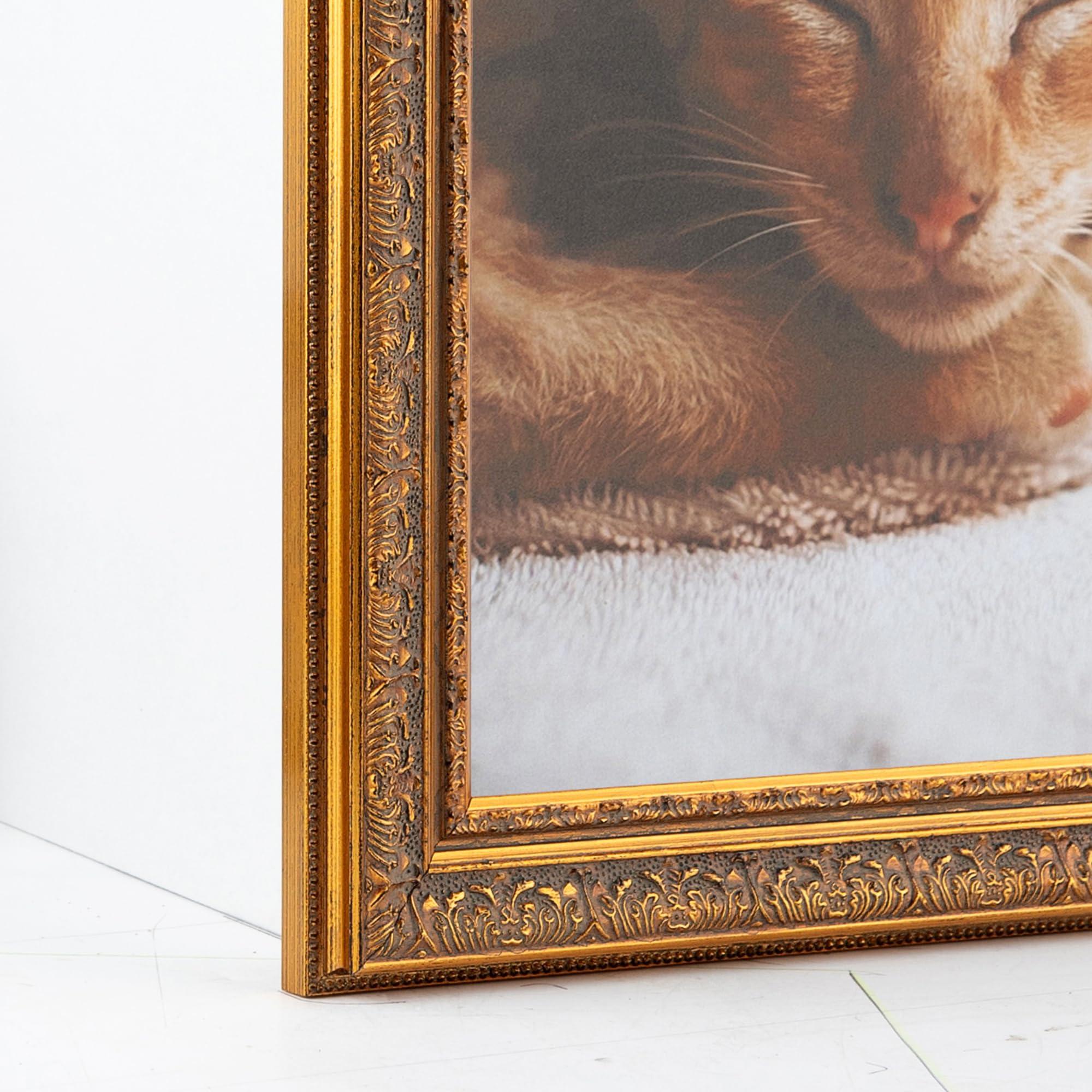 ArtToFrames ArtToFrames 18x36 Inch Multi Picture Frame, This 1.625 Inch Custom Wood Poster Frame is Gold with Green Tones - Comes with 060 Plexi Glass and Corrugated Backing (WOMOM79000-18x36)