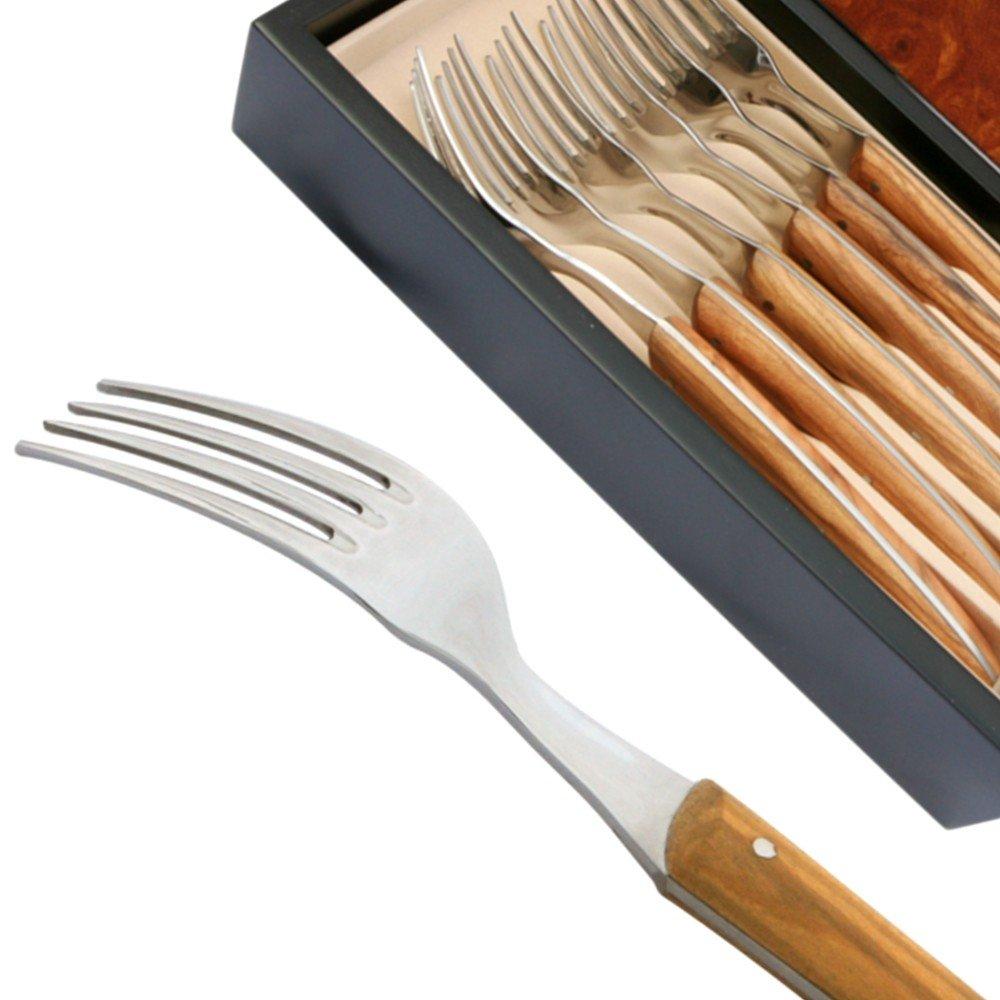 Laguiole Actiforge Set 6 Thiers forks - Olive wood handle - Direct from France