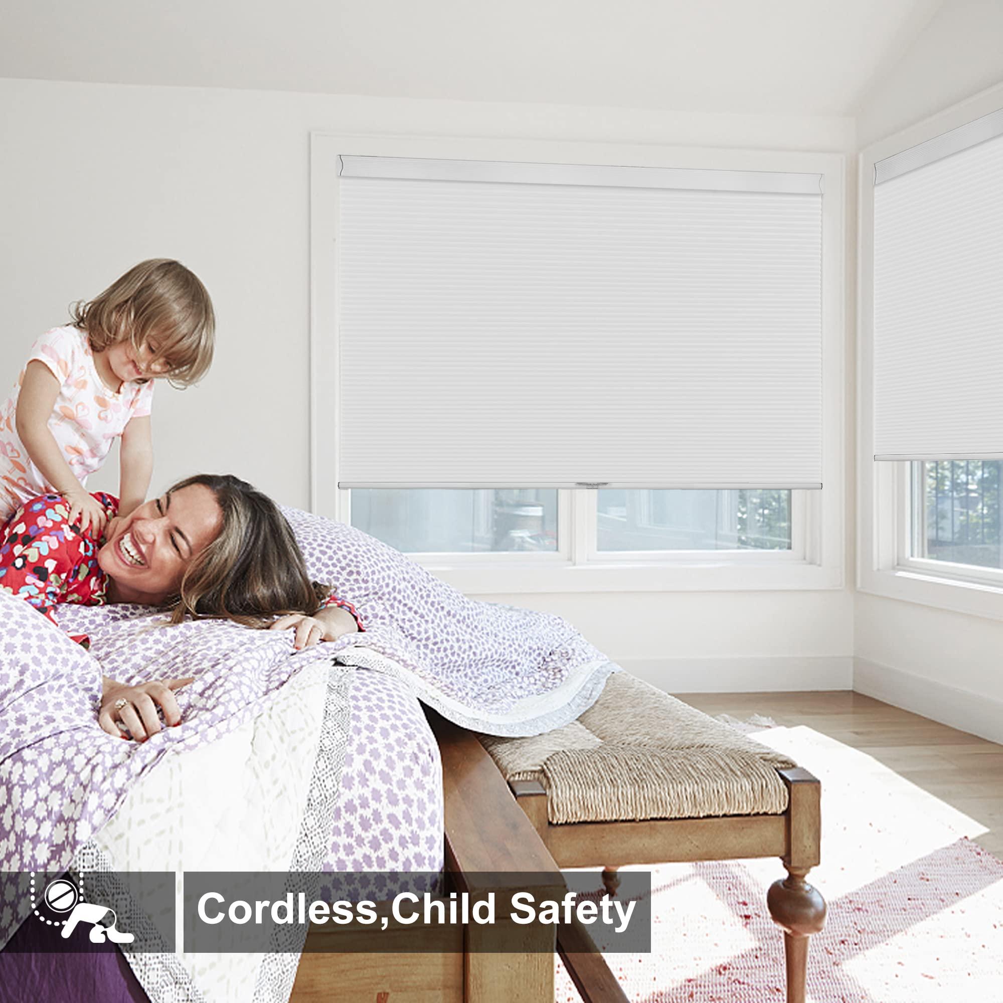 HOTSOON Blackout Cellular Shades Cordless HOTSOON Pull Down Honeycomb Blinds for Window, Home, White, 63" W x 48" H