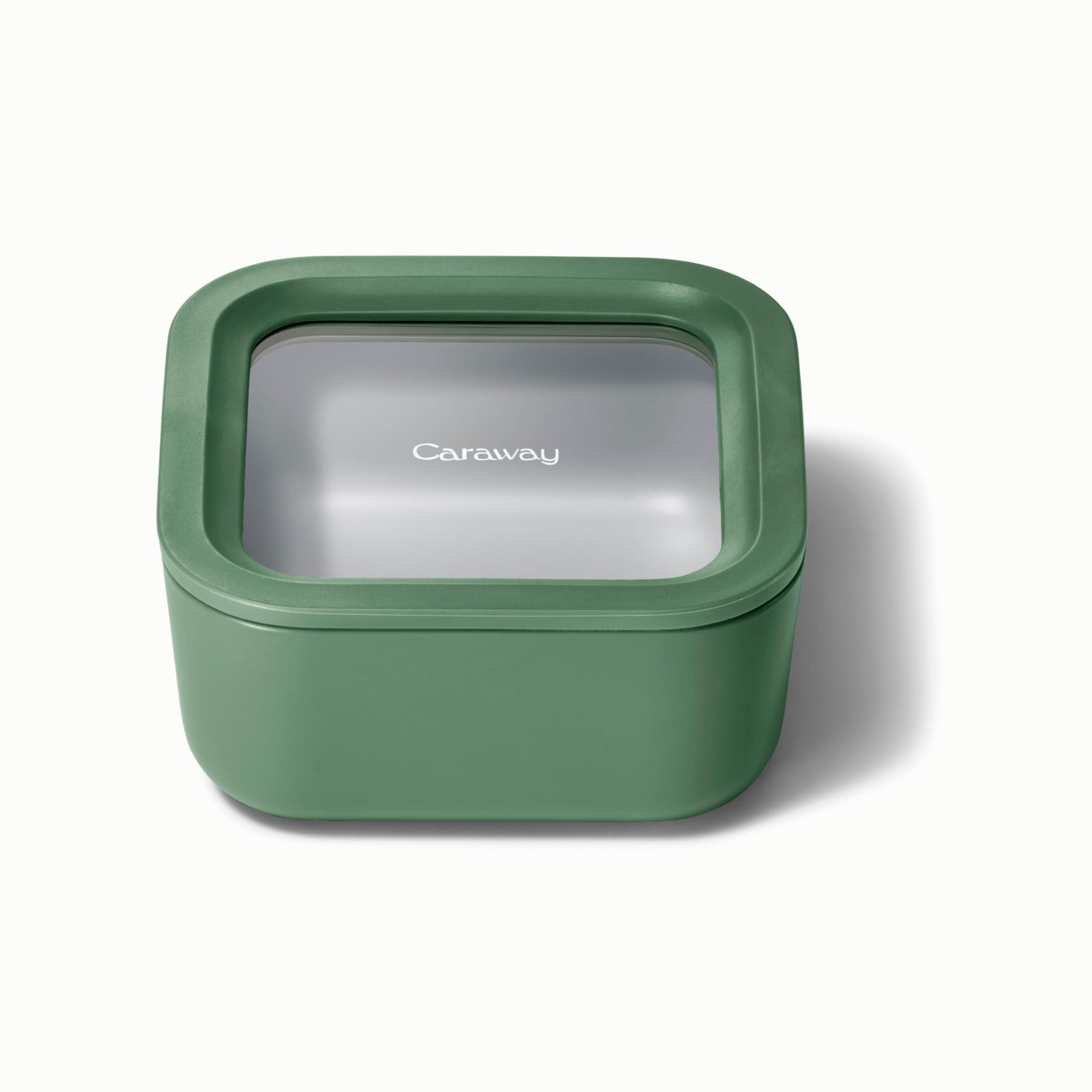Caraway Caraway Glass Food Storage, 10 Cup Glass Container - Ceramic Coated Food Container - Easy to Store, Non Toxic, Non Stick Lunch Box Container with Glass Lids. Dishwasher, Oven, & Microwave Safe - Sage