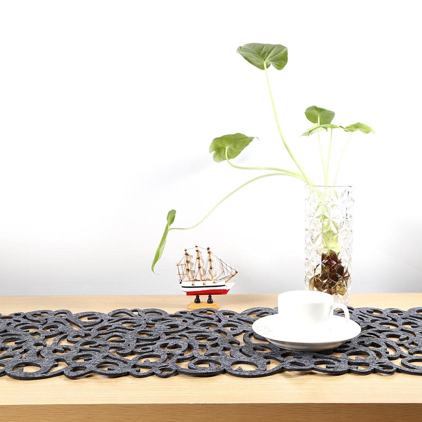 Gsycle Felt Placemats, Rectangle Shape Felt Tablecloth Runner Placemats Table Mats Hallow Table Runner for Household Decorations (Dark Gray)