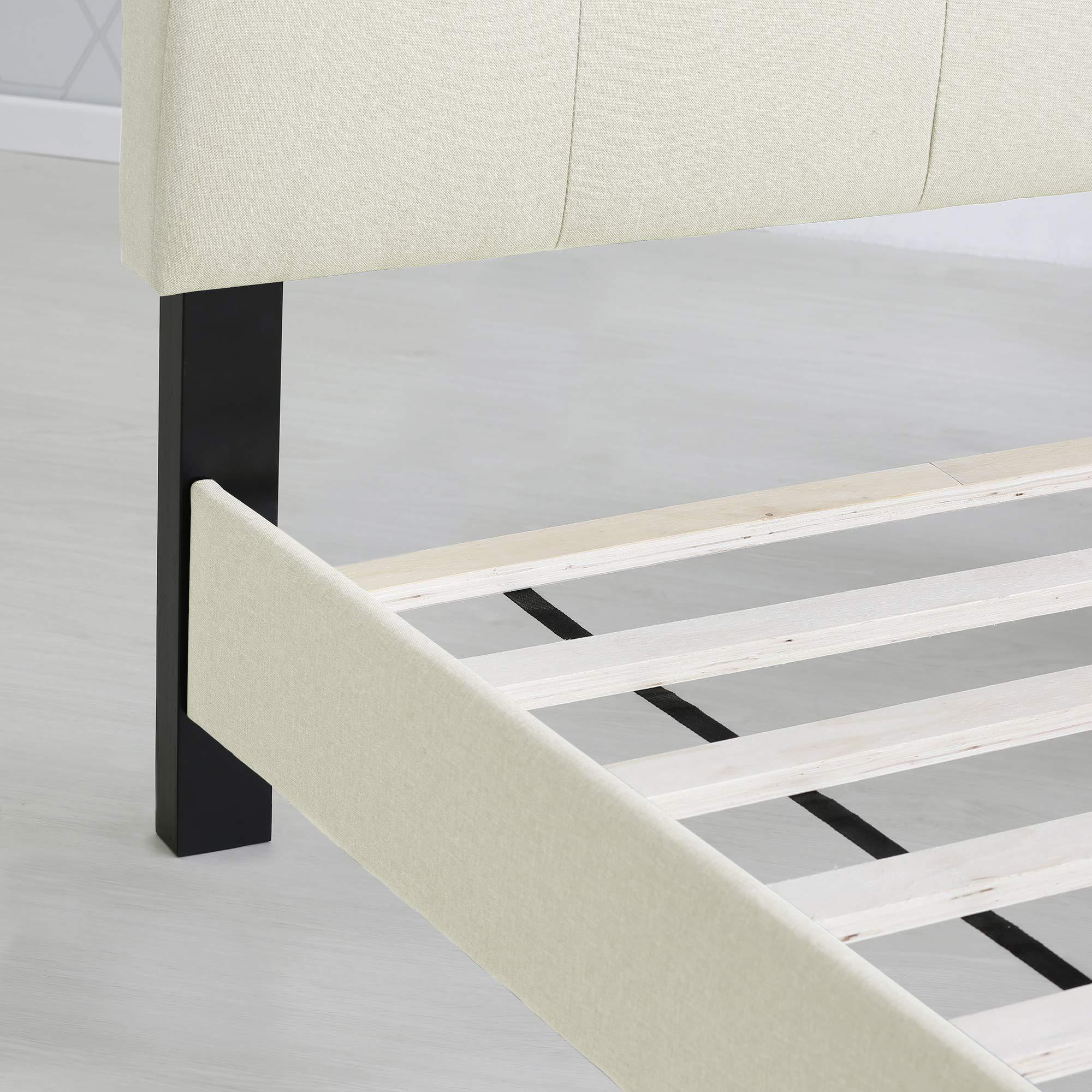 Furinno Furinno Laval Button Tufted Upholstered Platform Bed Frame, Twin, Linen