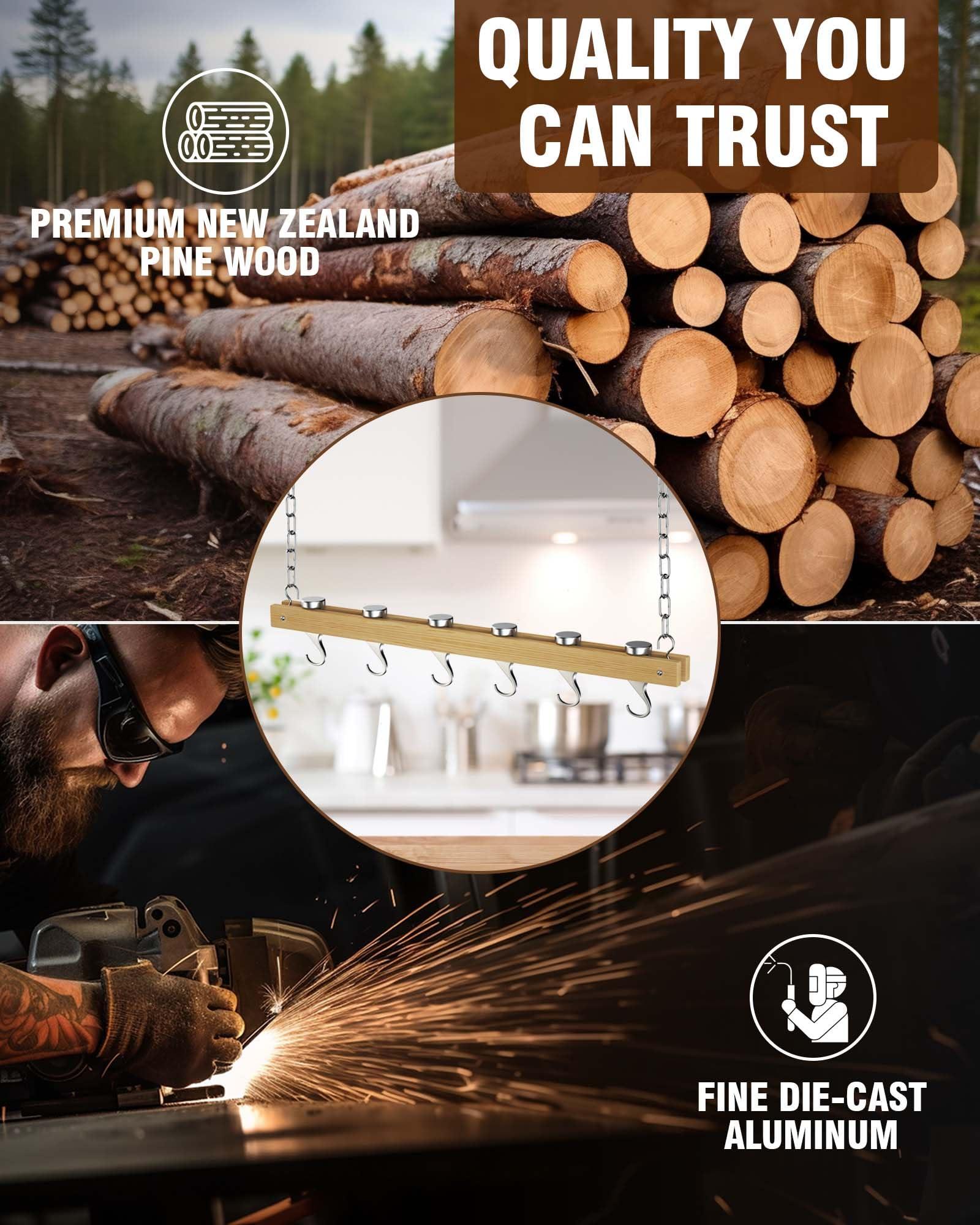 Cooks Standard Cooks Standard NC-00269 Standard, Single Bar, 36-Inch Ceiling Mounted Wooden Pot Rack, Brown