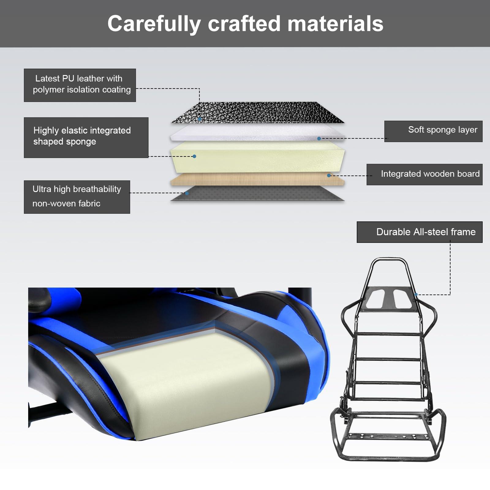 GTRACING GTRACING Gaming Chair with Speakers Bluetooth Music Video Game Chair Audio Ergonomic Design Heavy Duty Office Computer Desk ChairBlue