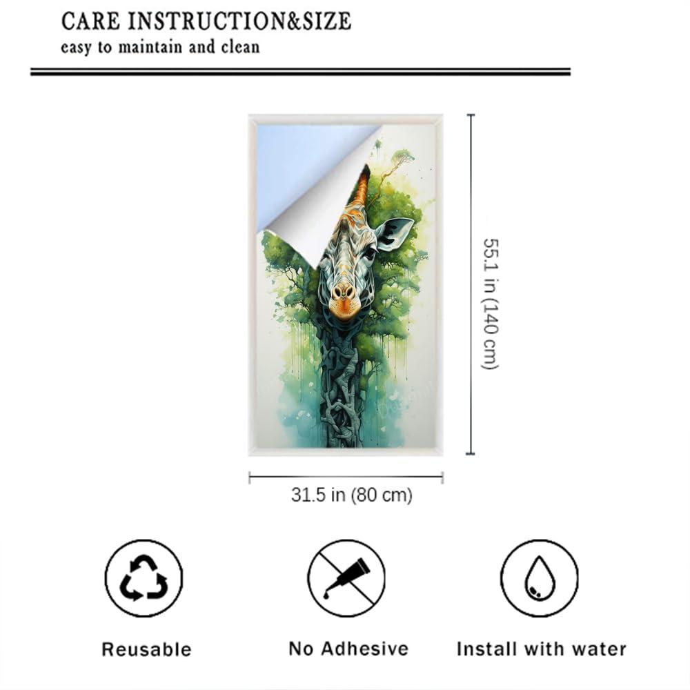 SOPIYRIO SOPIYRIO Abstract Giraffe Stained Glass Window Film Colourful Tree Interesting Animal Privacy Window Film Non-Adhesive Glass Film Decorative Static Cling Film for Home Office 31.5Wx55.1L inch