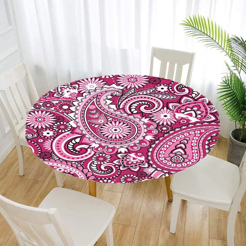 VBTGVE VBTGVE Paisley Round Table Cloth, Paisley Art Design Print, Elastic Edge, Waterproof and wipeable, Suitable for Wedding/Banquet/Restaurant/Party, Fit for 62\" Table,