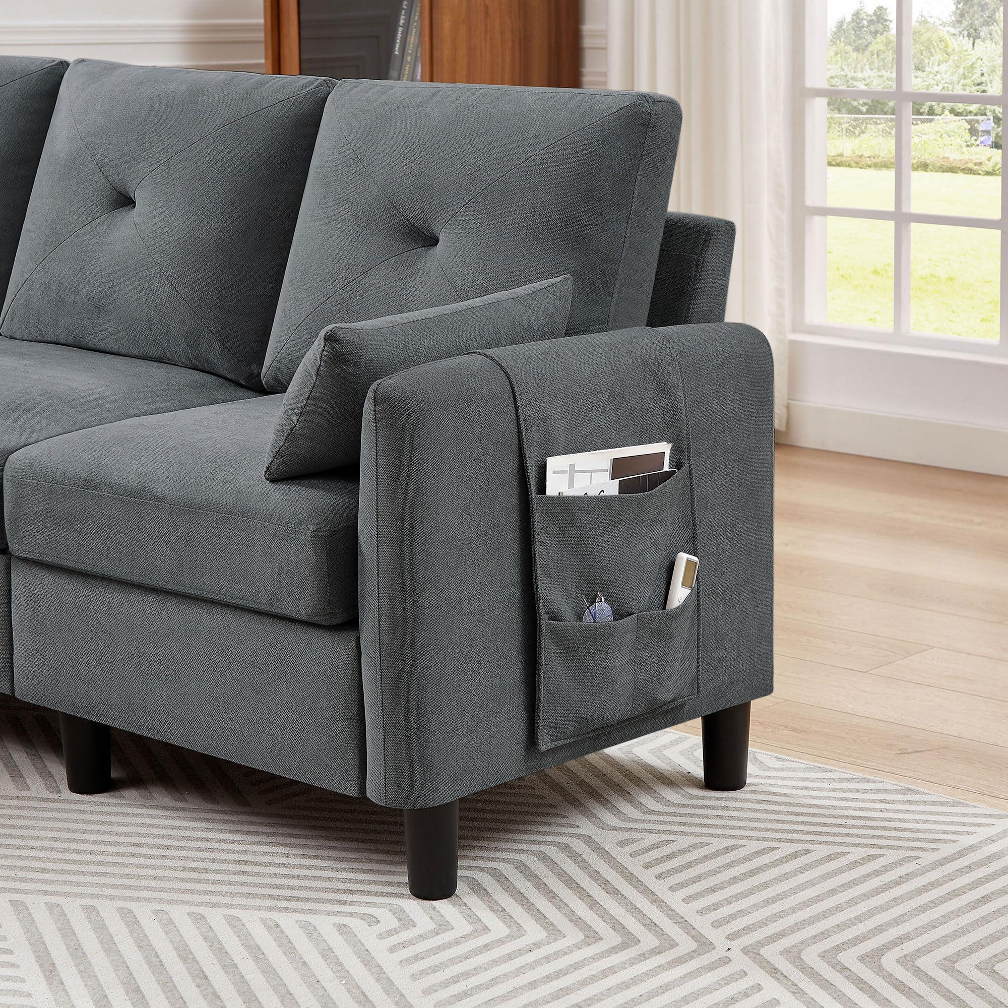 Soscana Soscana Sectional Sofa for Living Room, 77" Small L Shaped 3 Seater Couch with Reversible Chaise Polyster Fabre for Apartment Small Space, Dark Grey