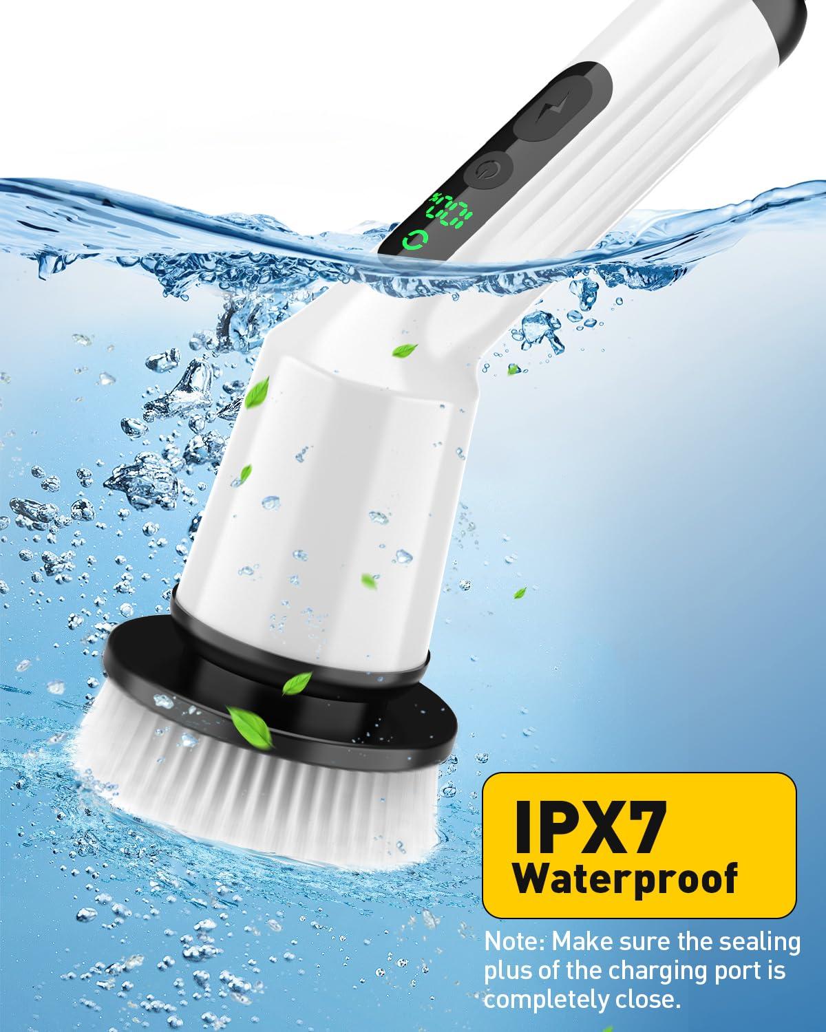 CTMAST Electric Spin Scrubber for Cleaning Bathroom, Shower Scrubber Cordless Cleaning Brush with IPX7 Waterproof & 2 Speed, 3 Brush Heads, Bathroom Cleaning Supplies for Shower Tub Kitchen Tile Toilet White