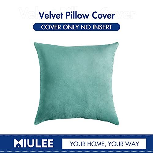 MIULEE MIULEE Velvet Soft Soild Decorative Square Throw Pillow Cover Cushion Case for Sofa Bedroom Car 18 x 18 Inch 45 x 45 cm Aqua Green