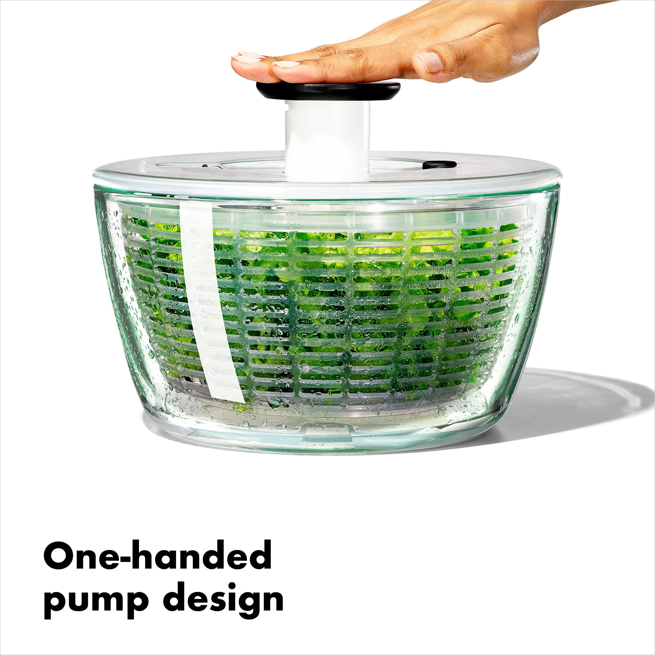 OXO OXO Good Grips Glass Salad Spinner, Large/6.22 Quart, Clear and Good Grips Plastic Carving & Cutting Board