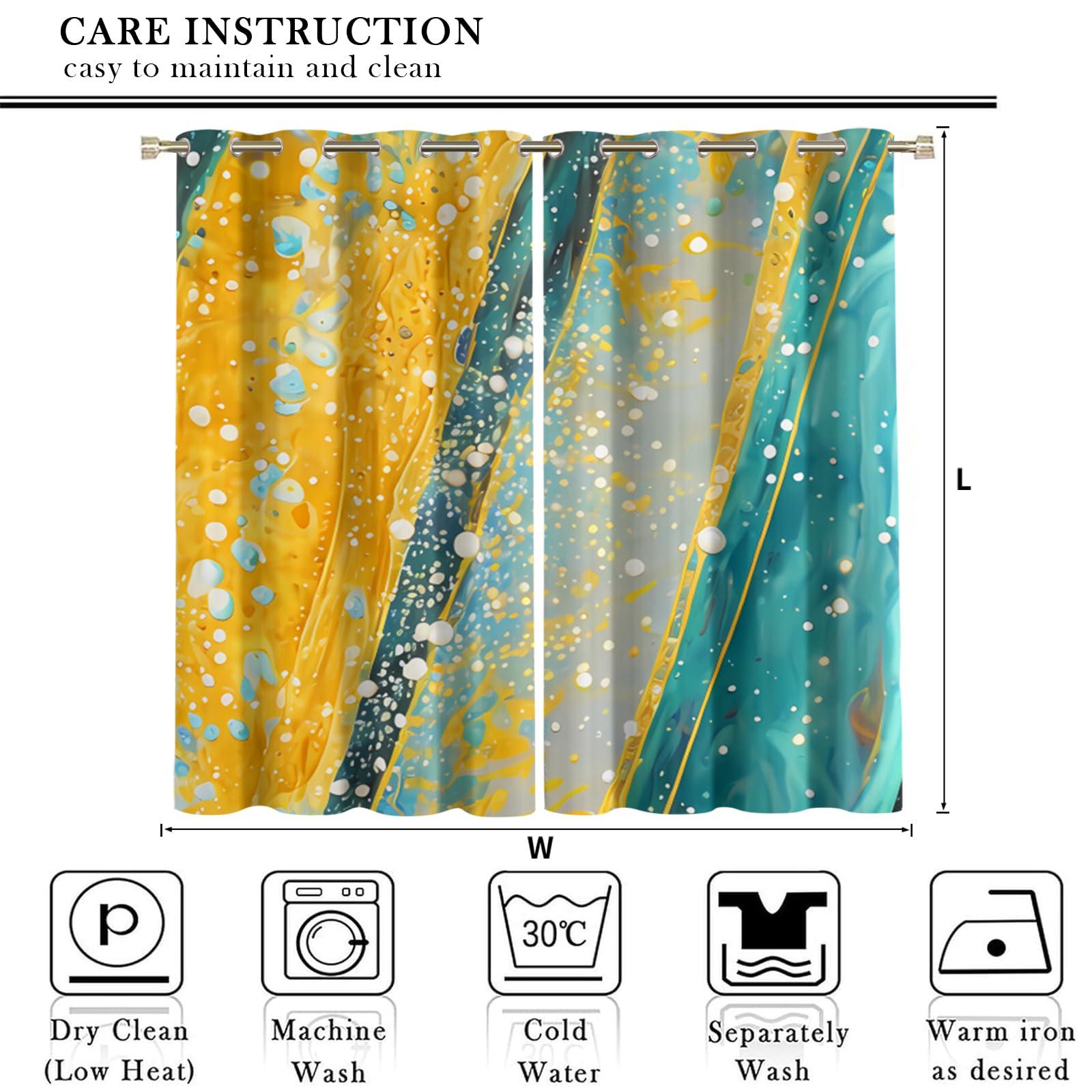 CTTELUN Bedroom Curtains, Abstract Paint Inkjet Art Window Treatments Curtains, Yellow Blue Oil Painting Style Blackout Drapes, Polyester Privacy Grommet Drapes for Living Room 21"W x 63"L x 2 Panels
