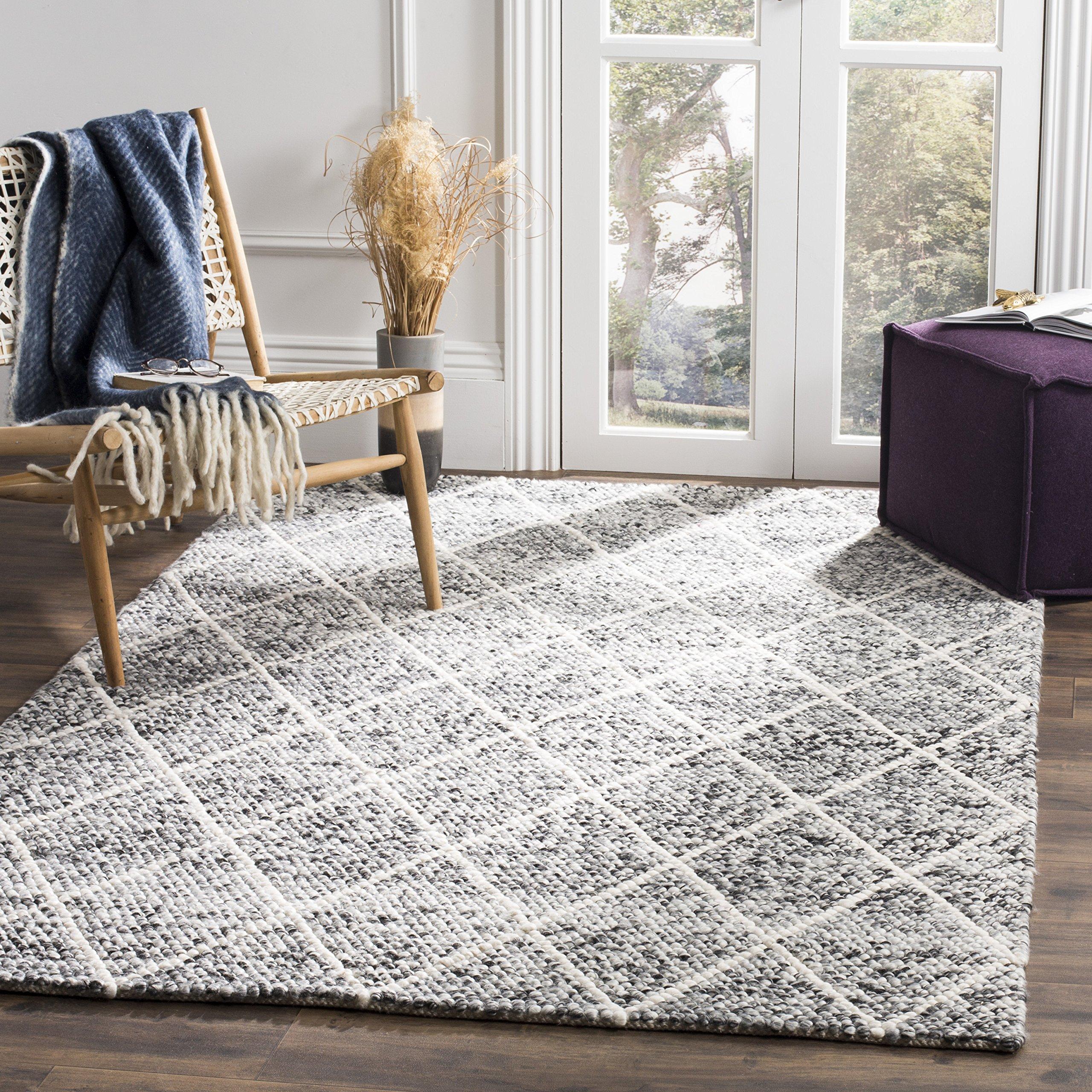 Safavieh SAFAVIEH Natura Collection 6' Square Ivory / Black NAT712C Handmade Moroccan Trellis Cotton Area Rug