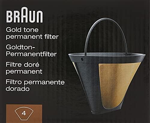 Braun Braun Gold Tone Permanent Coffee Filter, Reusable #4 Cone Shaped, No Paper Filter Needed, Fits Coffee Makers Series 7 & Series 9, BRSC002 ,Black