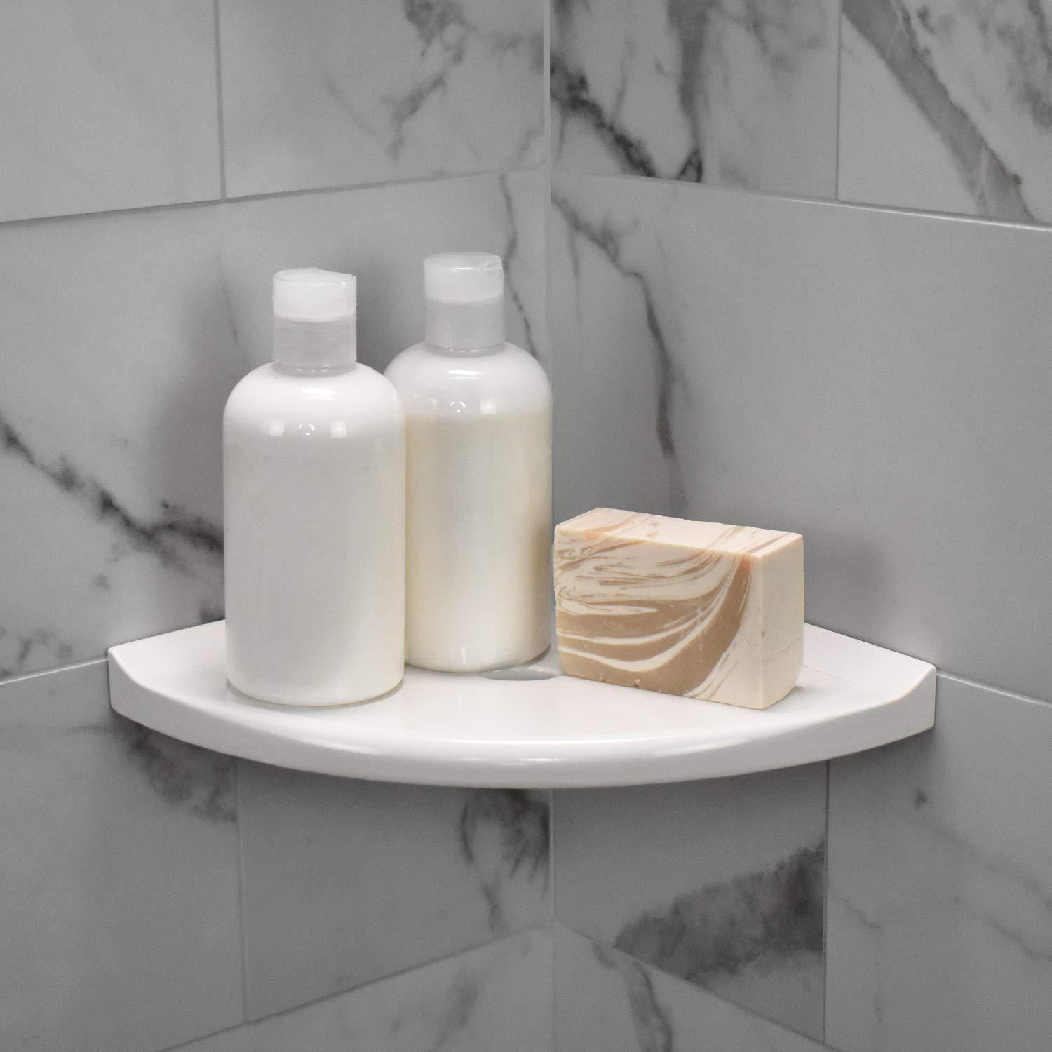 Questech Questech Decor Corner Shower Shelf, 8 Inch Lugged for New Construction, Shower Corner Shelf for Tiled Walls, Metro Lugged Shower Caddy Bathroom Organizer, White Polished