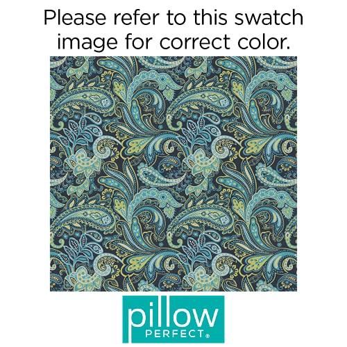 Pillow Perfect Pillow Perfect Paisley Indoor/Outdoor Solid Back 1 Piece Square Corner Chair Cushion with Ties, Deep Seat, Weather, and Fade Resistant, 36.5\" x 18\", Blue/Green Pretty,