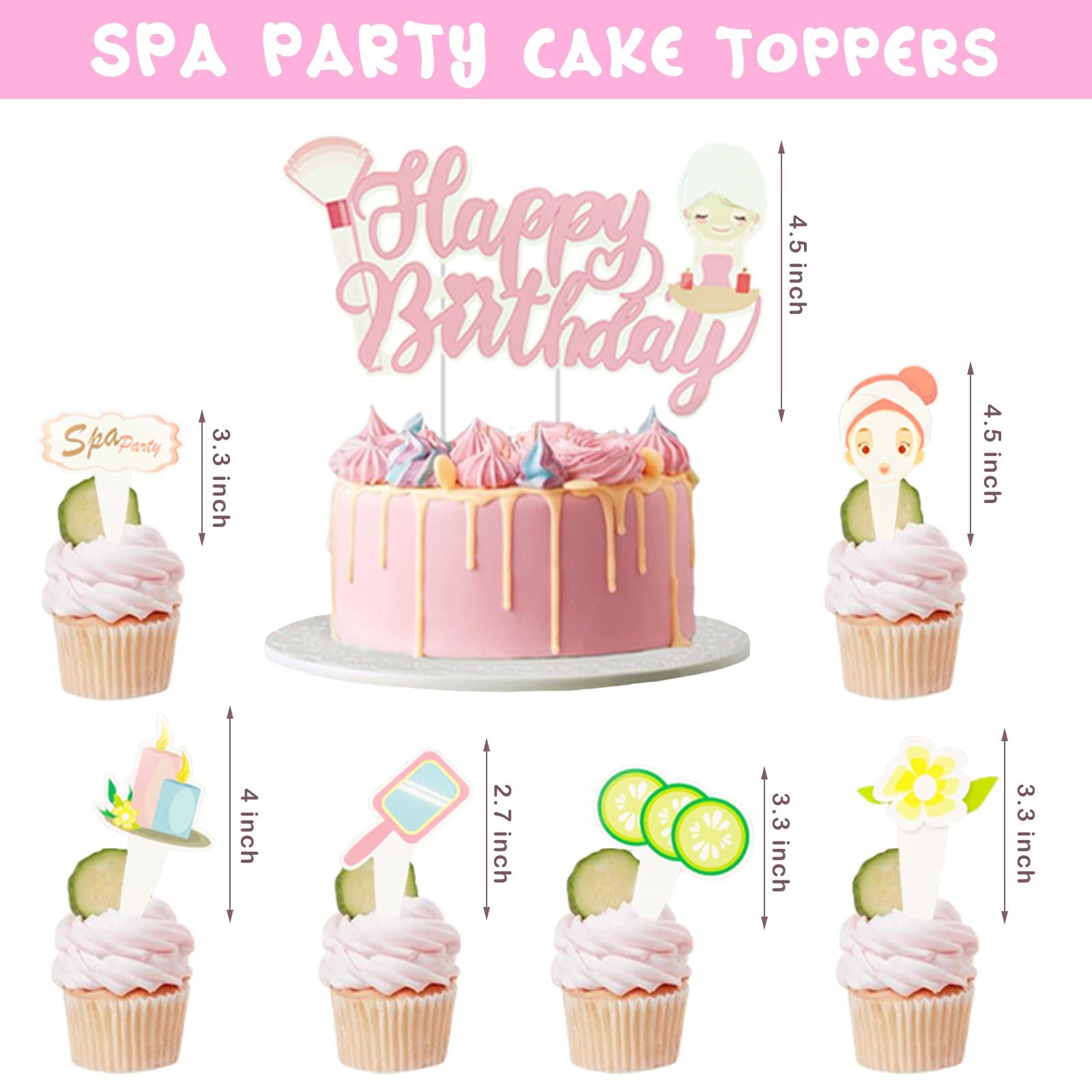 Hombae Hombae Spa Party Supplies for Girls, Spa Makeup Birthday Party Decorations Pink Spa Day Salon Themed Lipstick Cosmetics Fan Cutout Pom Happy Birthday Banner Balloon Cake Cupcake Topper