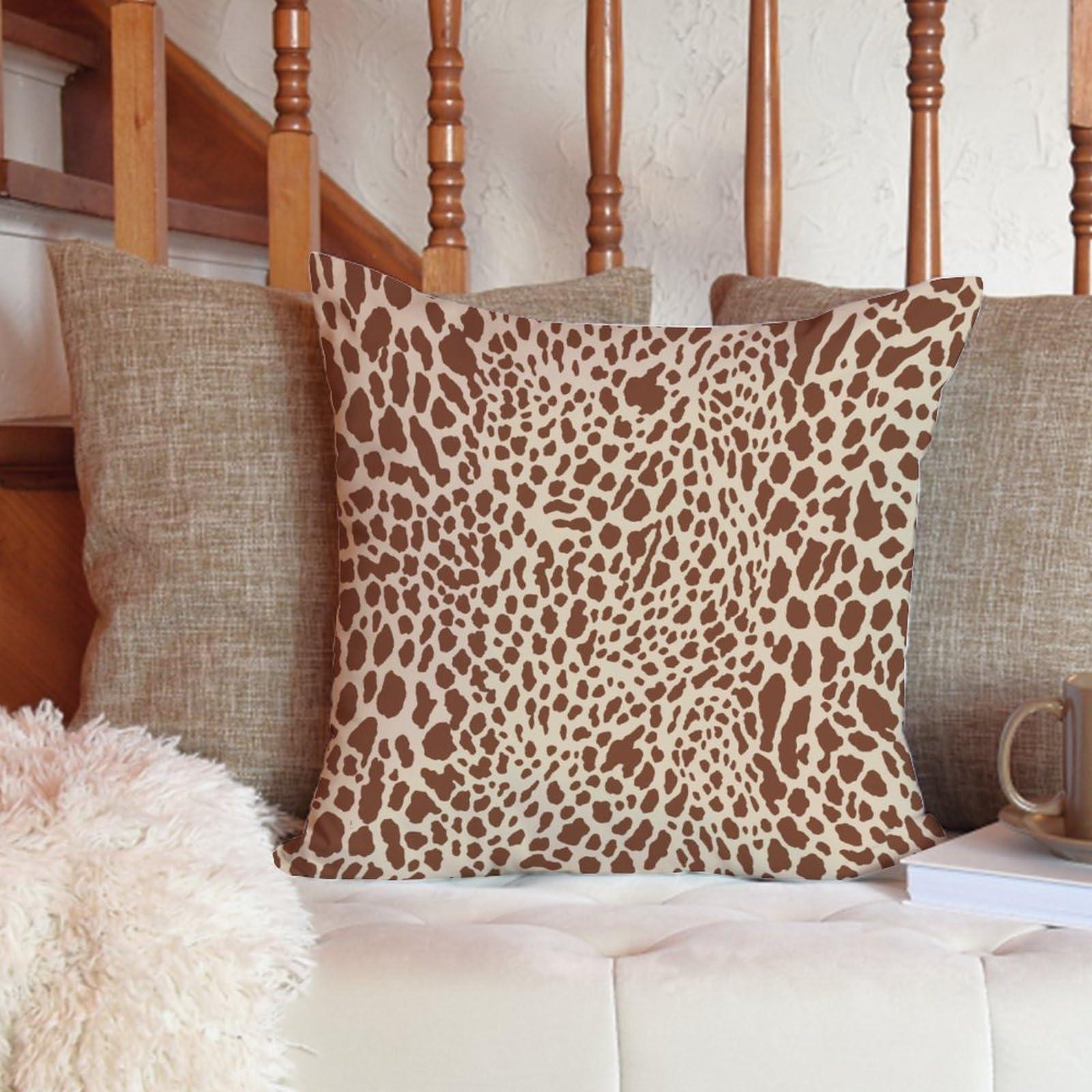 ArogGeld ArogGeld Throw Pillow Cushion Neutral Brown Cheetah Animal Print Pillow Covers Leopard Print Animal Spots Cream Brown Pillowcase Farmhouse Decor for Sofa Couch Car Chair 16x16in White Flax