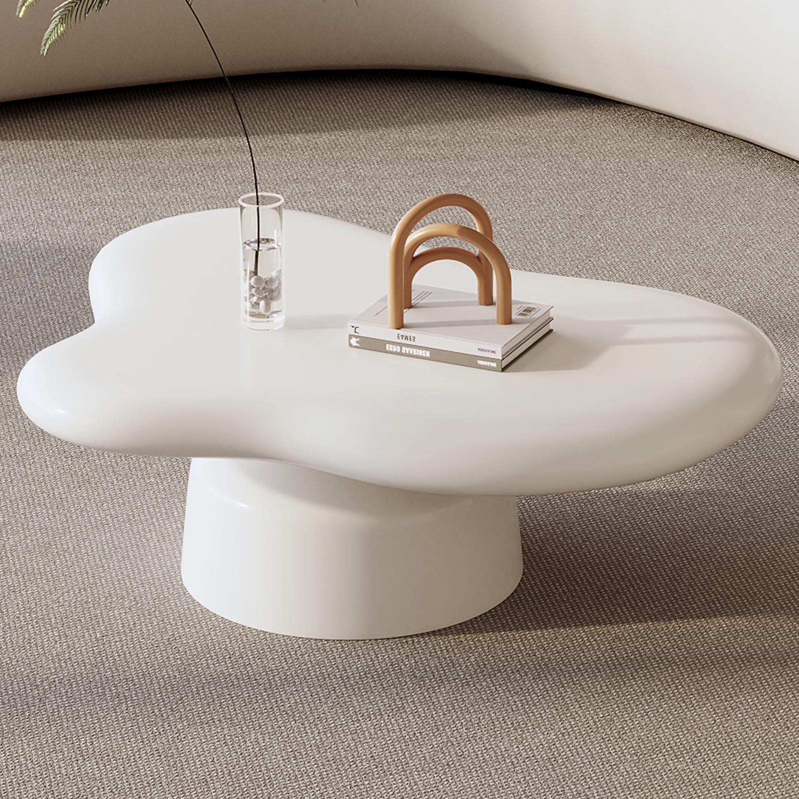 QEZEOM QEZEOM Cloud Shape Coffee Table, Irregular Shape End Table, Cartoon Cute Coffee Table, Modern Home Decor, Suitable for Living Room, Bedroom, Office, 46.06x28.34x14.88 White