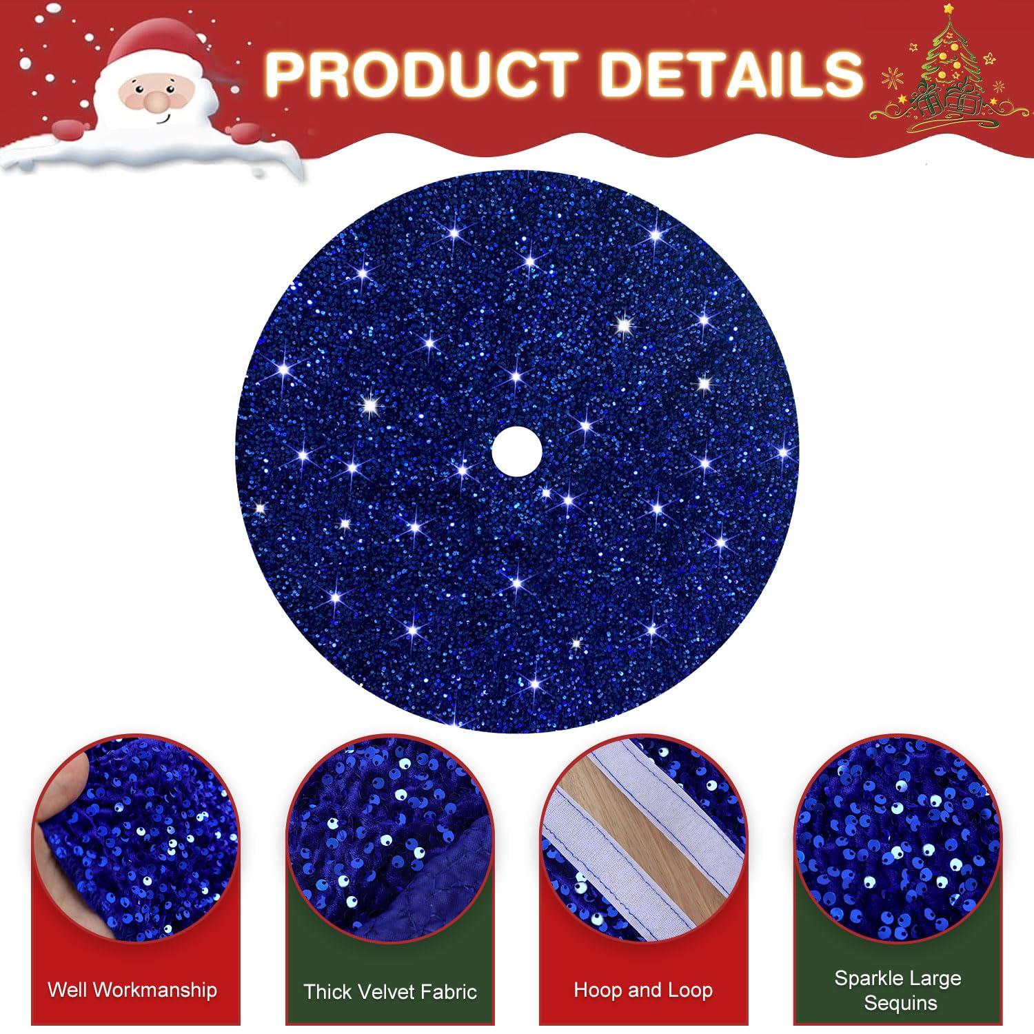 PATYDEST Christmas Tree Skirts 46 Inch Royal Blue Velvet Christmas Tree Skirt Sequin Christmas Tree Mat Rustic Tree Skirt Blue Tree Skirts for Artificial Trees Indoor Outdoor Home Blue Christmas Tree Ornaments