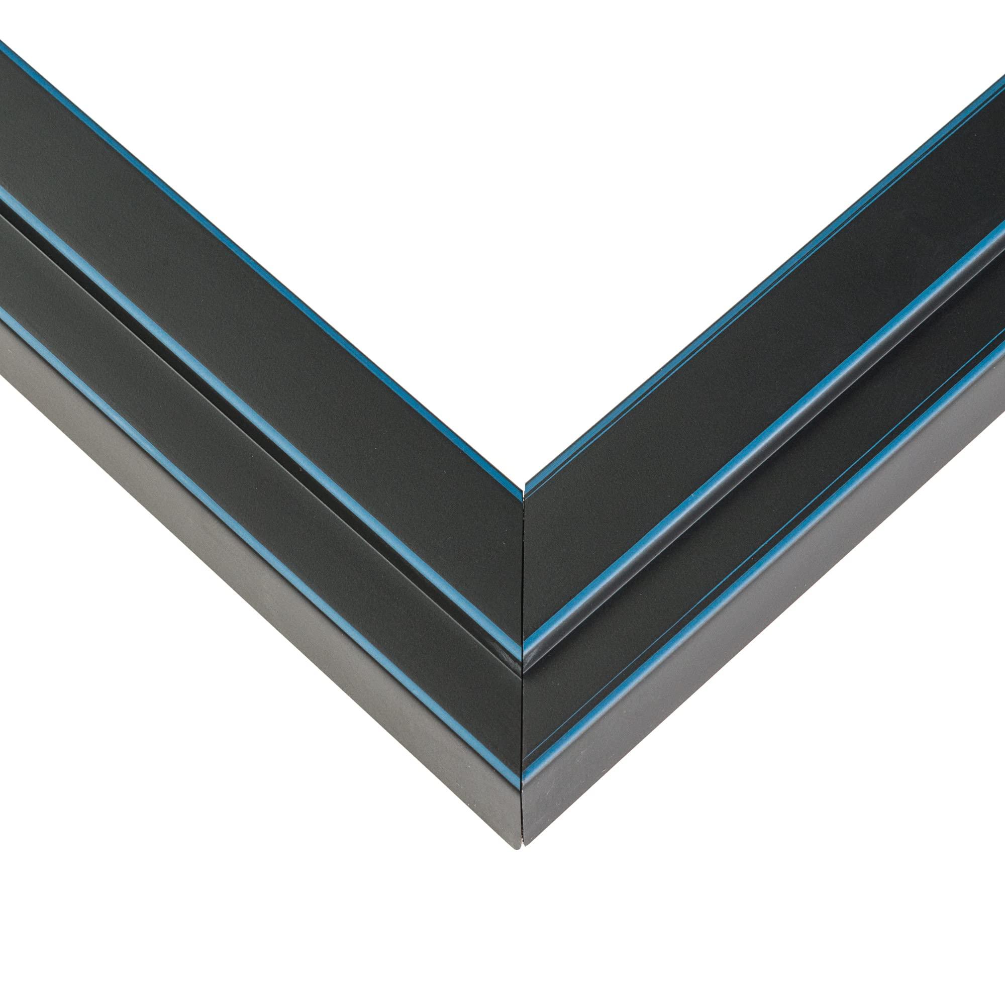 CustomPictureFrames.com 12x7 Frame Black Real Wood Picture Frame Width 1.25 Inches | Interior Frame Depth 0.5 Inches | Gessato Blue Modern Photo Frame Complete with UV Acrylic, Foam Board Backing & Hanging Hardware