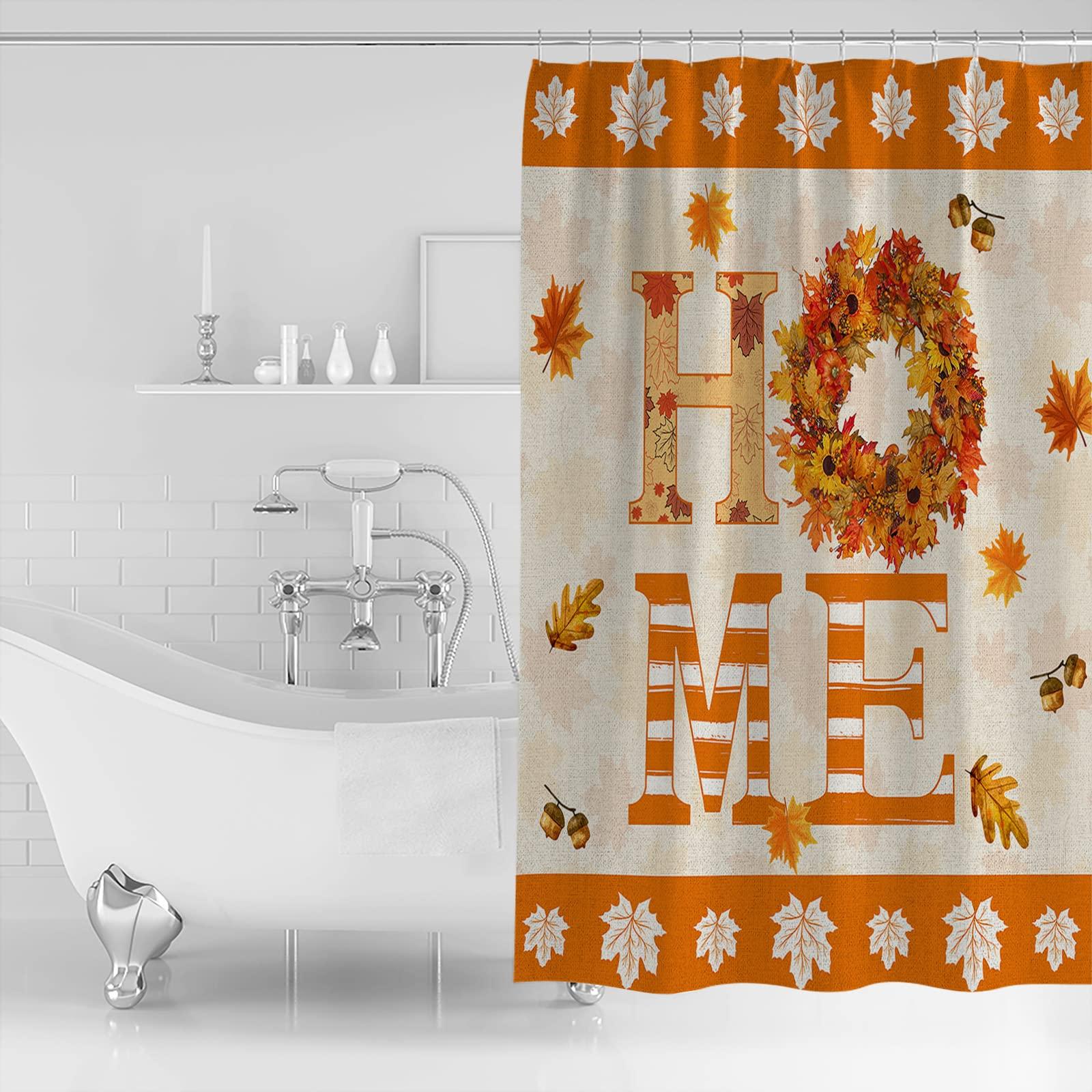 Yukro Fall Home Shower Curtain 36x72 Inch, Thanksgiving Farmhouse Maple Leaves Waterproof Bath Curtain with 12 Hooks, Home Marple Leaves Washable Polyester Wrinkle Free Shower Curtains for Bathroom Decor