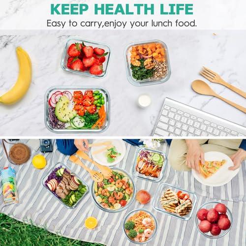 AMALEKO 34pcs Glass Food Storage Containers with Lids Set, Airtight Glass Meal Prep Containers (17 Containers & 17 Lids), Leak Proof Lunch Containers BPA-Free, Microwave, Oven, Freezer, Dishwasher Safe-Black