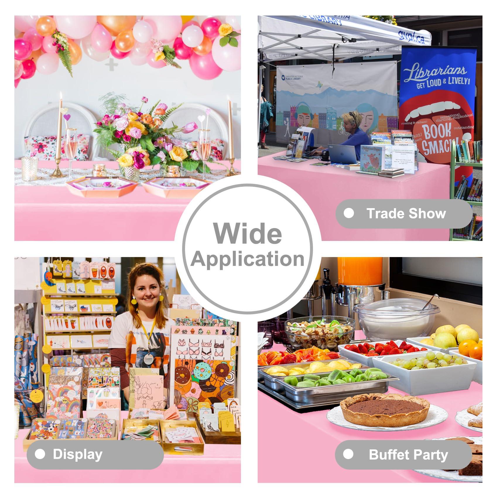 PLOYMONO PLOYMONO Fitted Tablecloths 2 Pack, Floor Length Table Covers for 6 FT Rectangle Table, (72x30 Inch) Polyester Table Cloth for Trade Craft Show, Buffet, Banquet, Wedding(Pink)