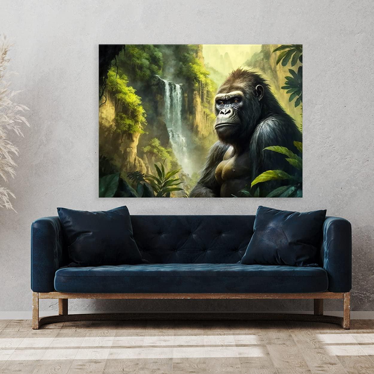 Sense Canvas Sense Canvas Gorilla Realistic Jungle 4 Canvas Art - Home Decor Wall Art Print Poster Painting Large 40x30 / 0.75"