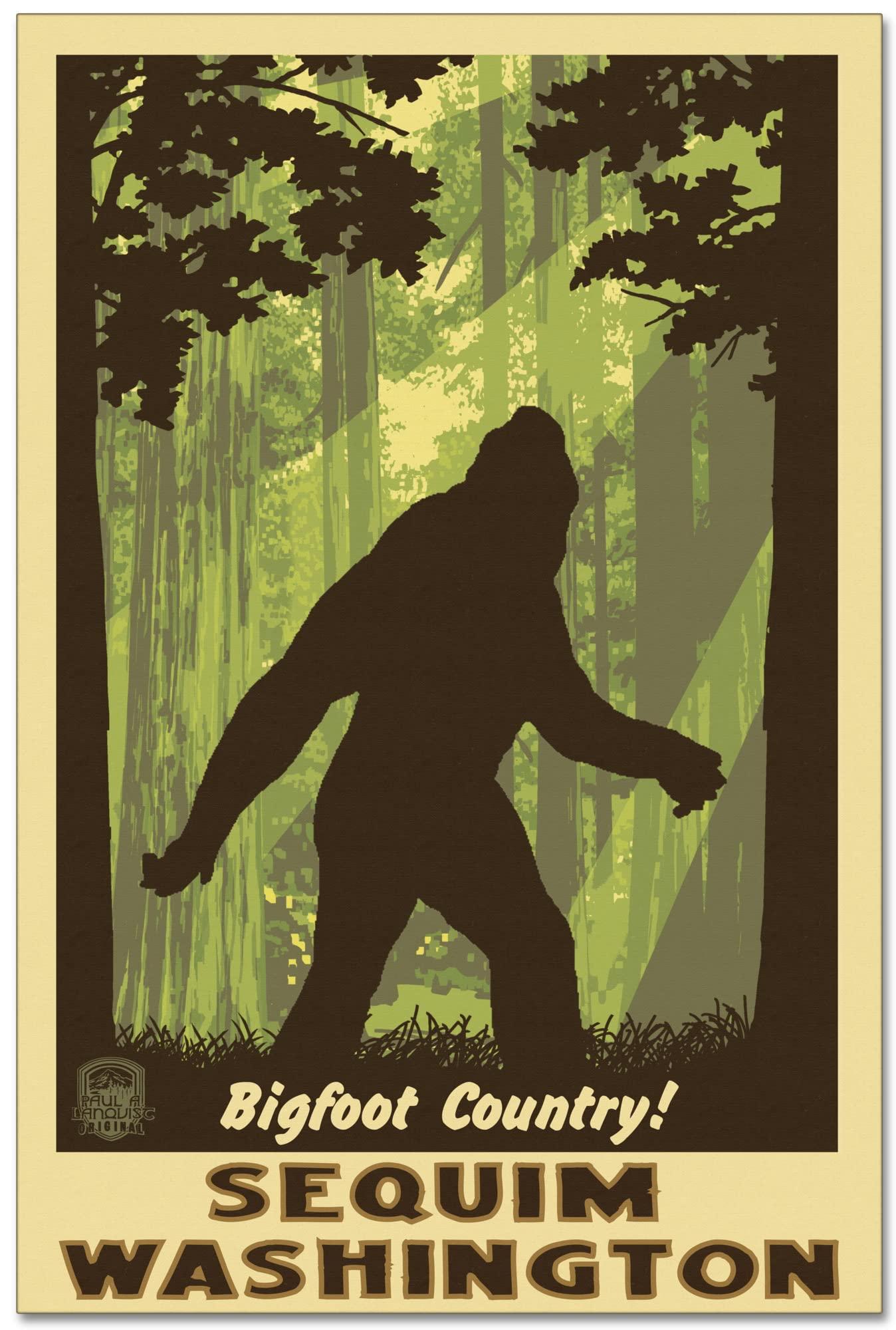 Northwest Art Mall Sequim Washington Bigfoot Shadow Giclee Archival Canvas Print Wall Art Dcor for Home & Office from Illustration by Artist Paul A. Lanquist 30\" x 45\"