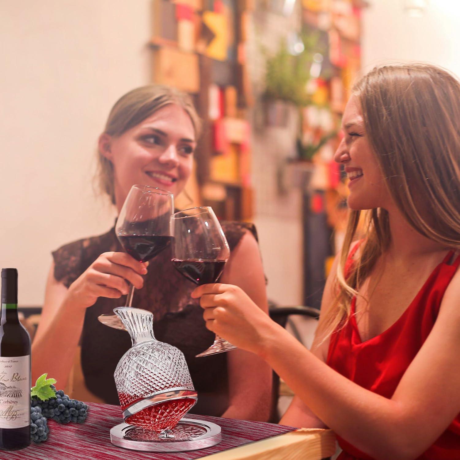 GANWULY Wine Decanter, Personalized Spinning Crystal Wine Decanter, 50oz/1500ml Red Wine Decanter, with Bottle Opener