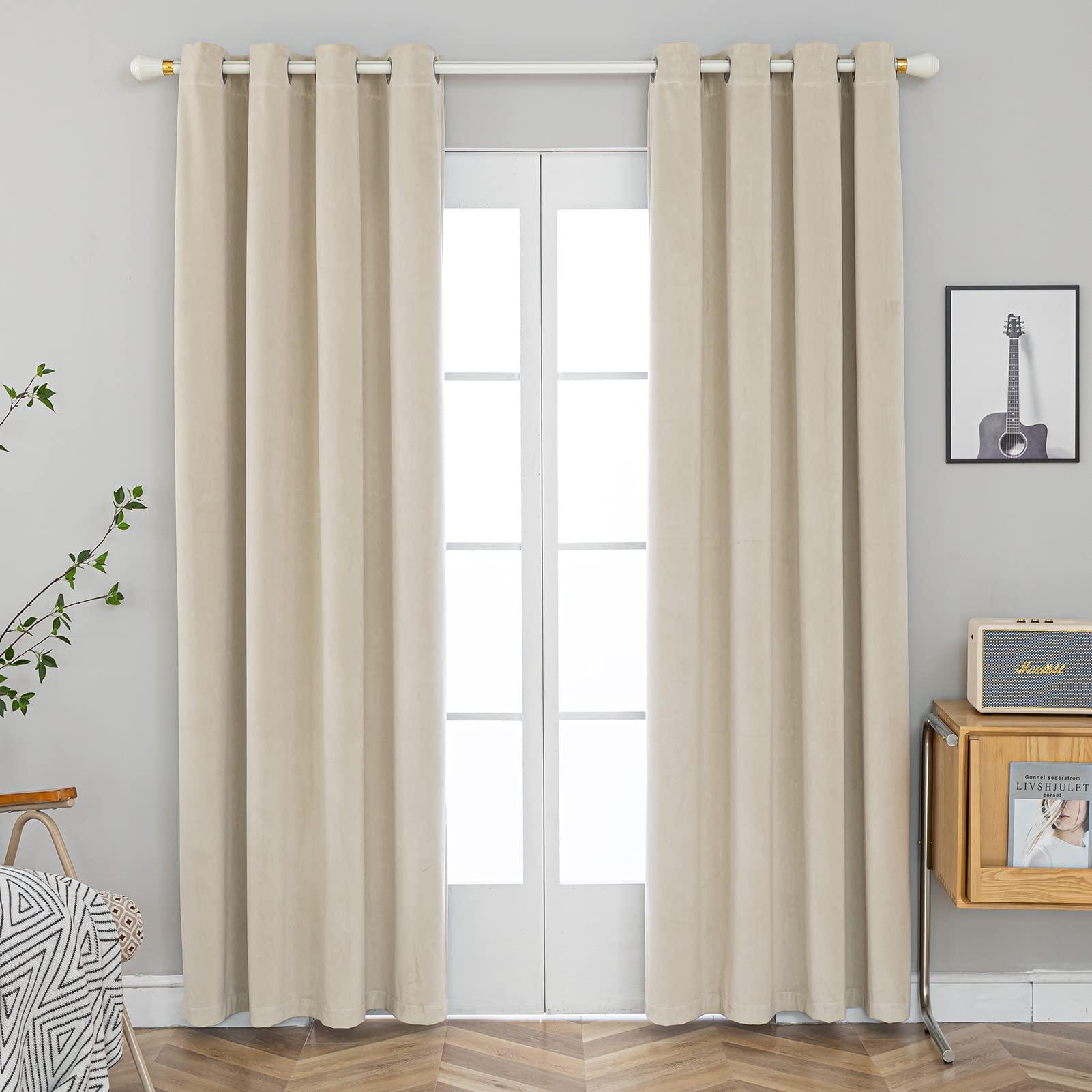 PLEASANT BOULEVARD PLEASANT BOULEVARD Velvet Curtains [2 Panels] Heavy Blackout Window Drapes with Grommet, Thermal Insulated Darkening Curtains for Living Room, Bedroom, & Home Decor (52" W x 95" L, New Beige)