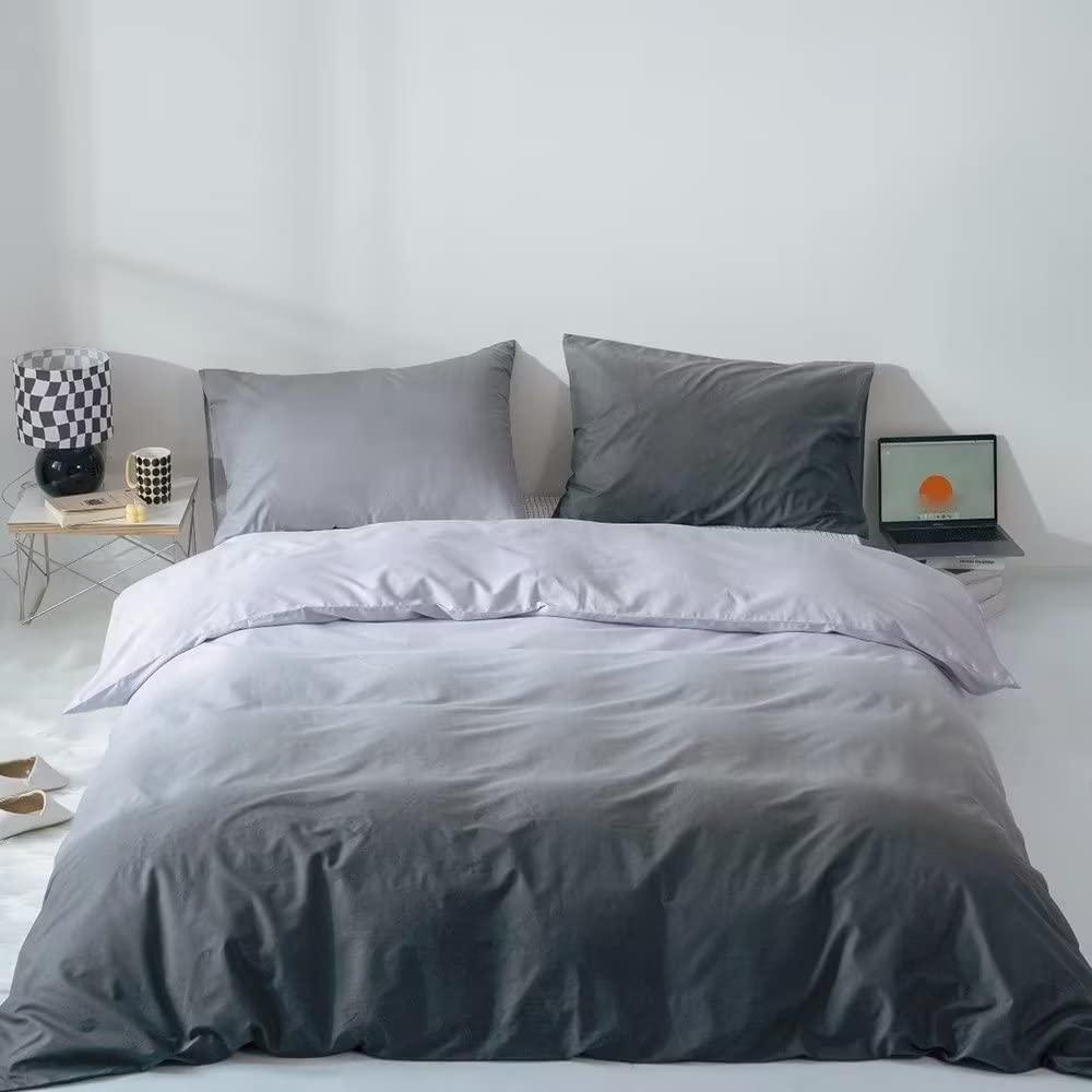 Forxiexie Forxiexie Gradient Grey Comforter Set King Size Silver Gray Bedding Comforter Sets Grey White Ombre Bedding Set Soft Women Girls Modern Abstract Quilt Gray and White Bedding Gray Gradient Bed