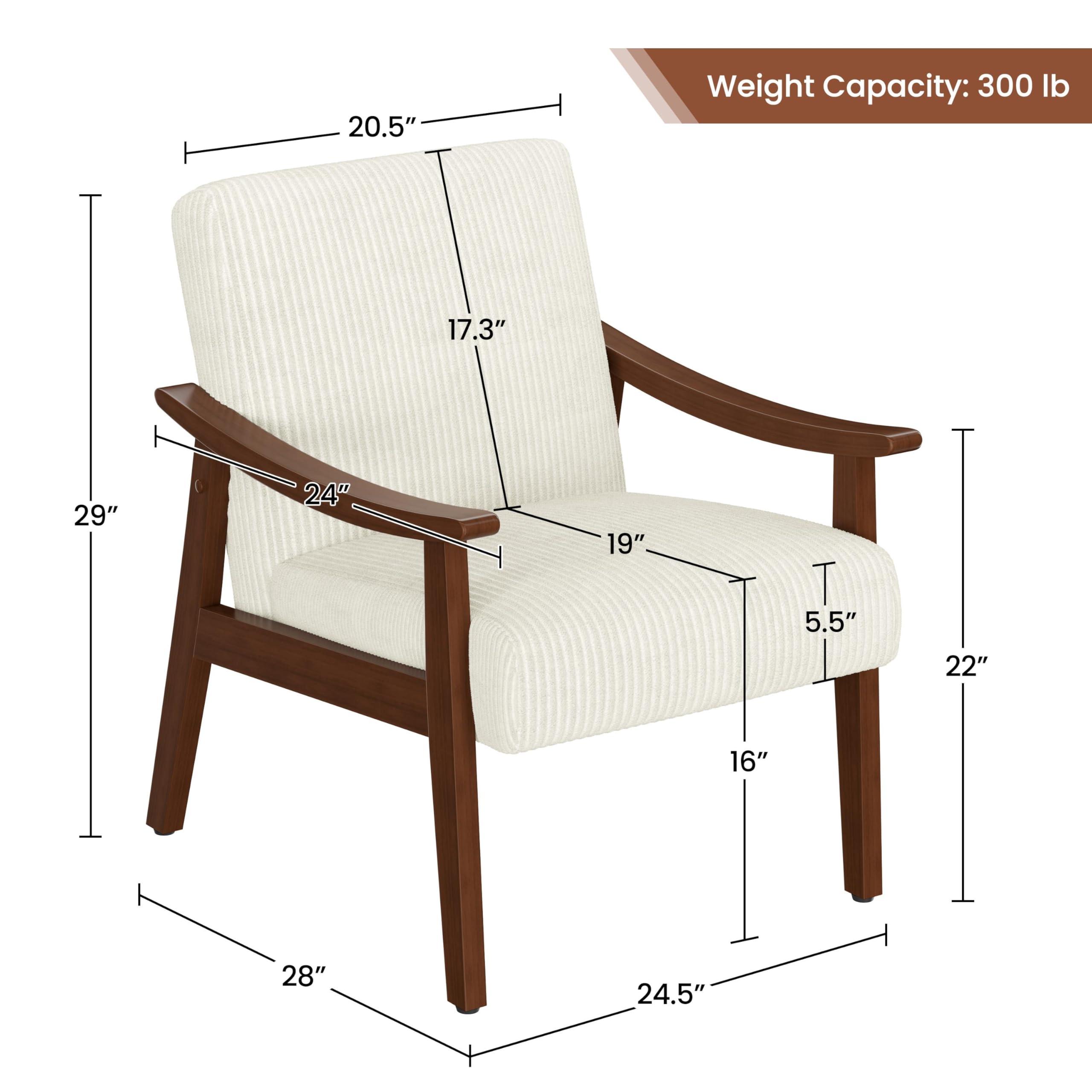 Yaheetech Yaheetech Corduroy Accent Chair, Mid-Century Modern Armchair with Solid Wood Legs, Reading Leisure Chair with High Back for Living Room Bedroom Waiting Room Beige