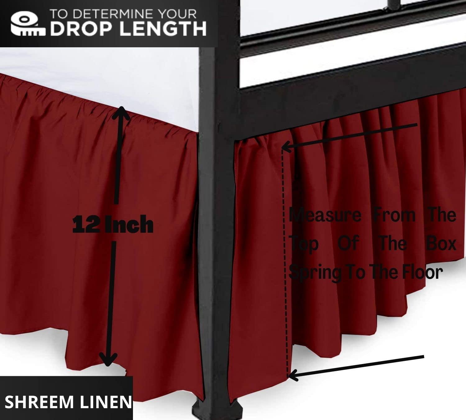Shreem Linen Ruffled Bed Skirt with Split Corners, Gathered Style, 100% Microfiber-12 Drop, Dust Ruffle Bed Skirts Short Queen, Burgundy